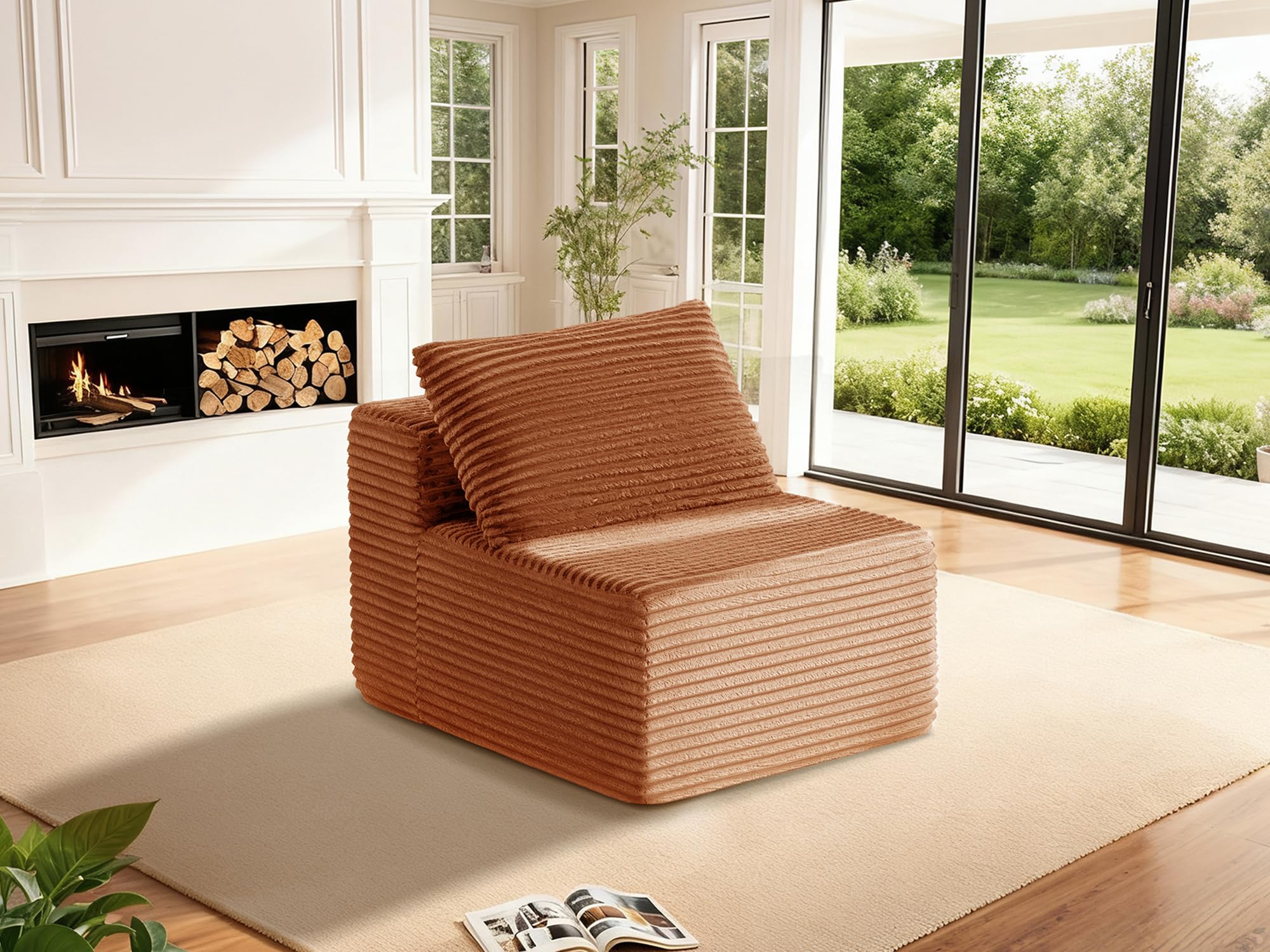30" Cloud Sectional Couch Single Seat for Living Room, Extra Deep Seats No Assembly, Minimalist Modular Couch, Corduroy (Deep Orange, Single Seat)