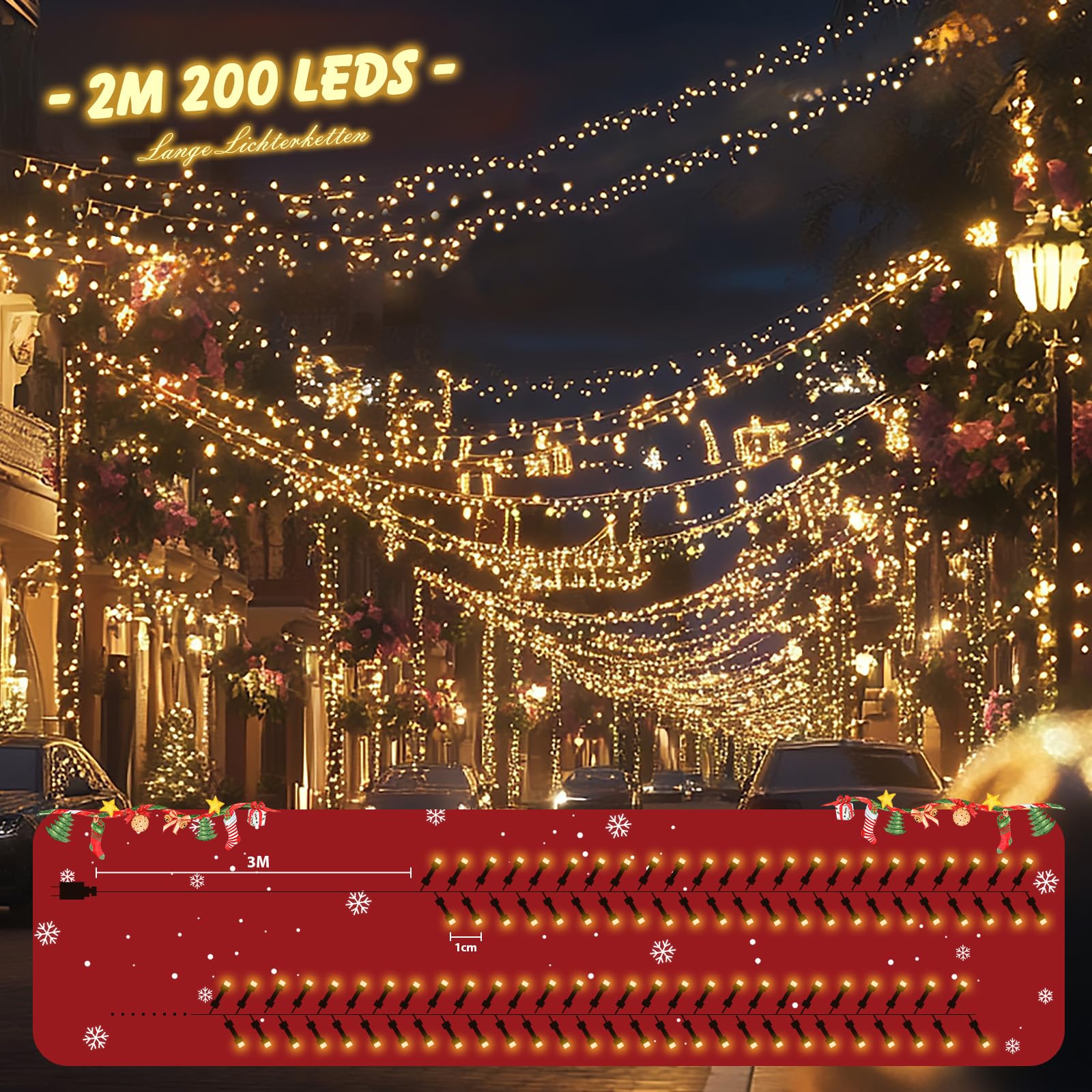 SALCAR Guirlande Lumineuse De Noël, 20 M, 2000 LED, 8 Modes