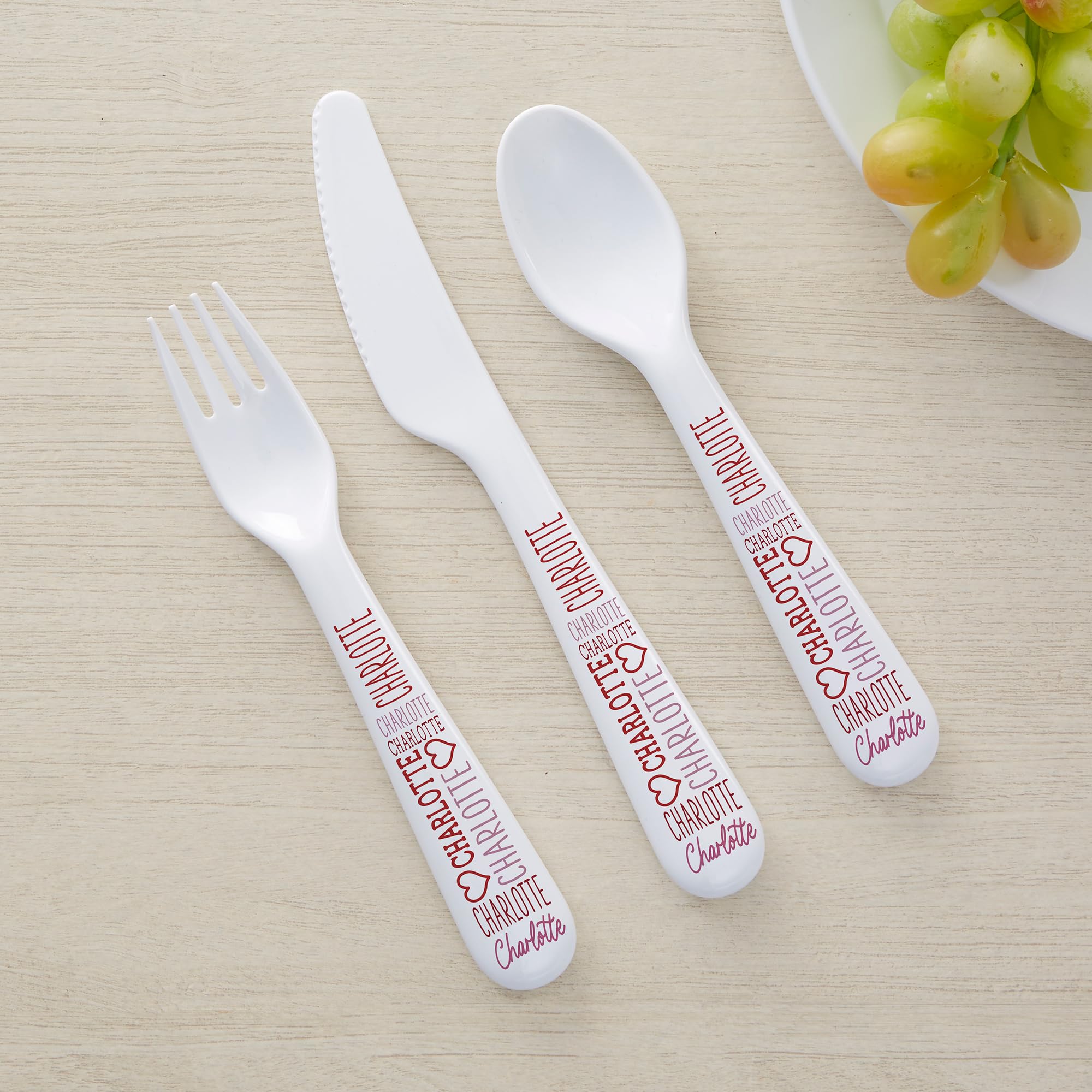 Personalization Universe Repeating Name Heart Personalized Kids 3pc Utensil Set