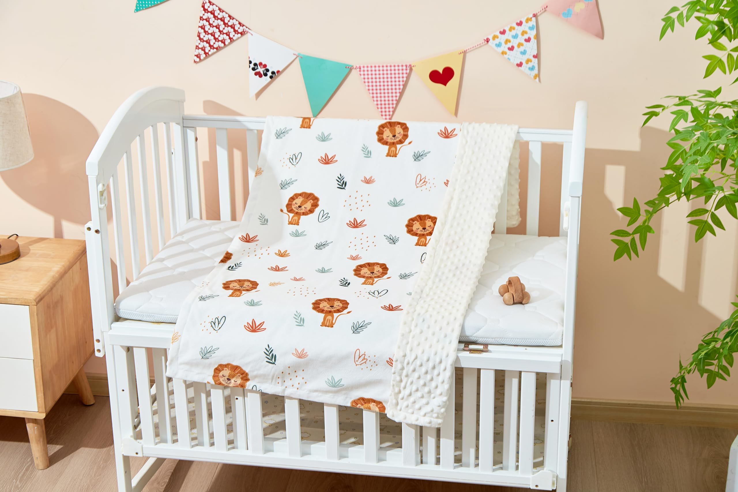 Manta de bebé ultra suave de doble capa con respaldo de puntos, manta de recepción para niños pequeños, manta de cama para bebé, manta de ducha (león, 110 x 150 cm)