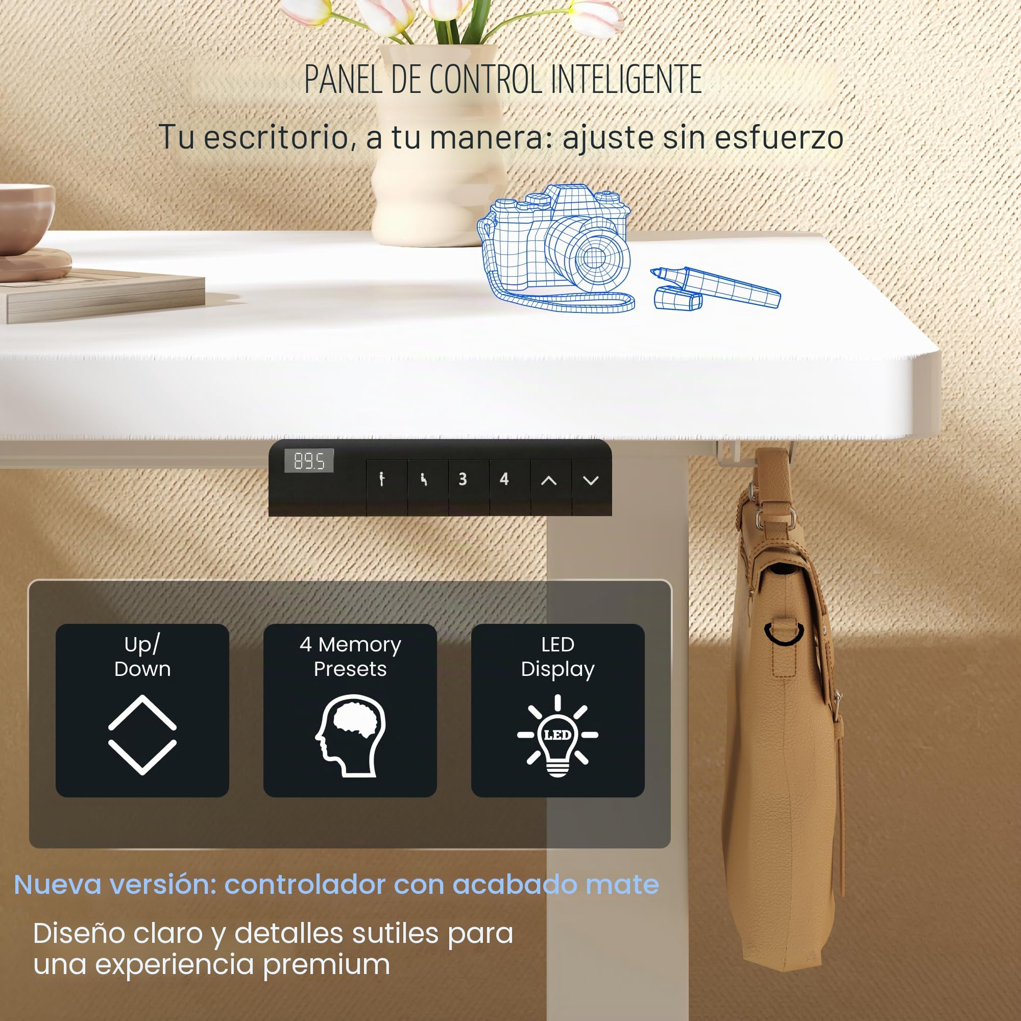 FLEXISPOT Escritorio Elevable Eléctrico 160x80cm con Cajón Lateral Modular, Compartimentos, Cajones y Soporte Fijo para PC, Altura Regulable, Estilo Ejecutivo para Oficina y Estudio Profesional Blanco