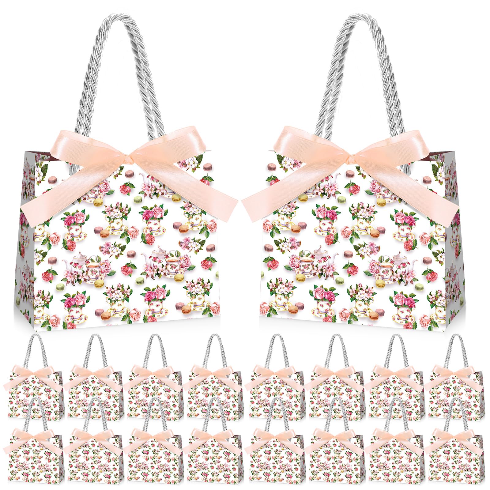 Sweetude 25 Pcs Tea Party Birthday Bags Bridal Shower Favors Tea Party Favors Bags Teapot Goodie Treat Bags with Handles Tea Party Gift Bags Bridal