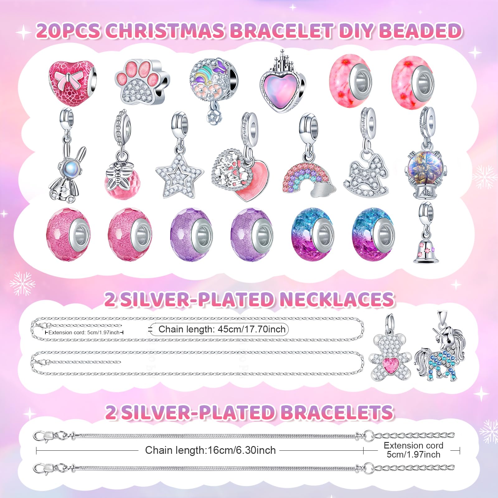 PITMT Calendario Avvento 2025 Bambina Gioielli, Calendario Avvento Braccialetti Kinder Bambini Fai da Te, Calendario dell'avvento Bracciale Collane Regalo Natale Ragazza 5 6 7 8 9 10 11 12 13 14 Anni
