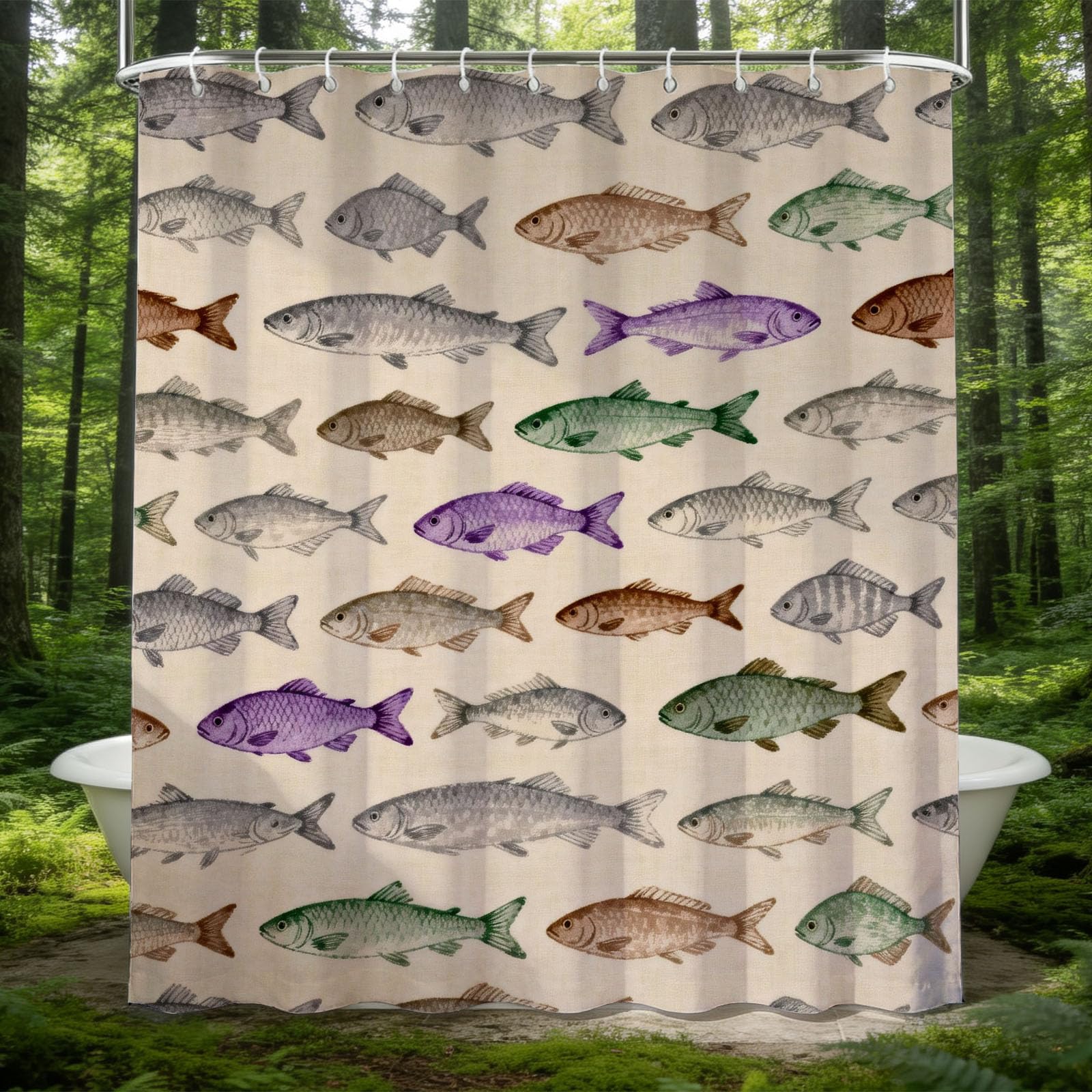 Hongduo 3D Fish Shower Curtain for Stalls Bathtubs Hand-Drawn Style Bathroom Decor Shower Curtain Set Polyester Fabric Waterproof 180x180cm/71X71 Inch with Hooks