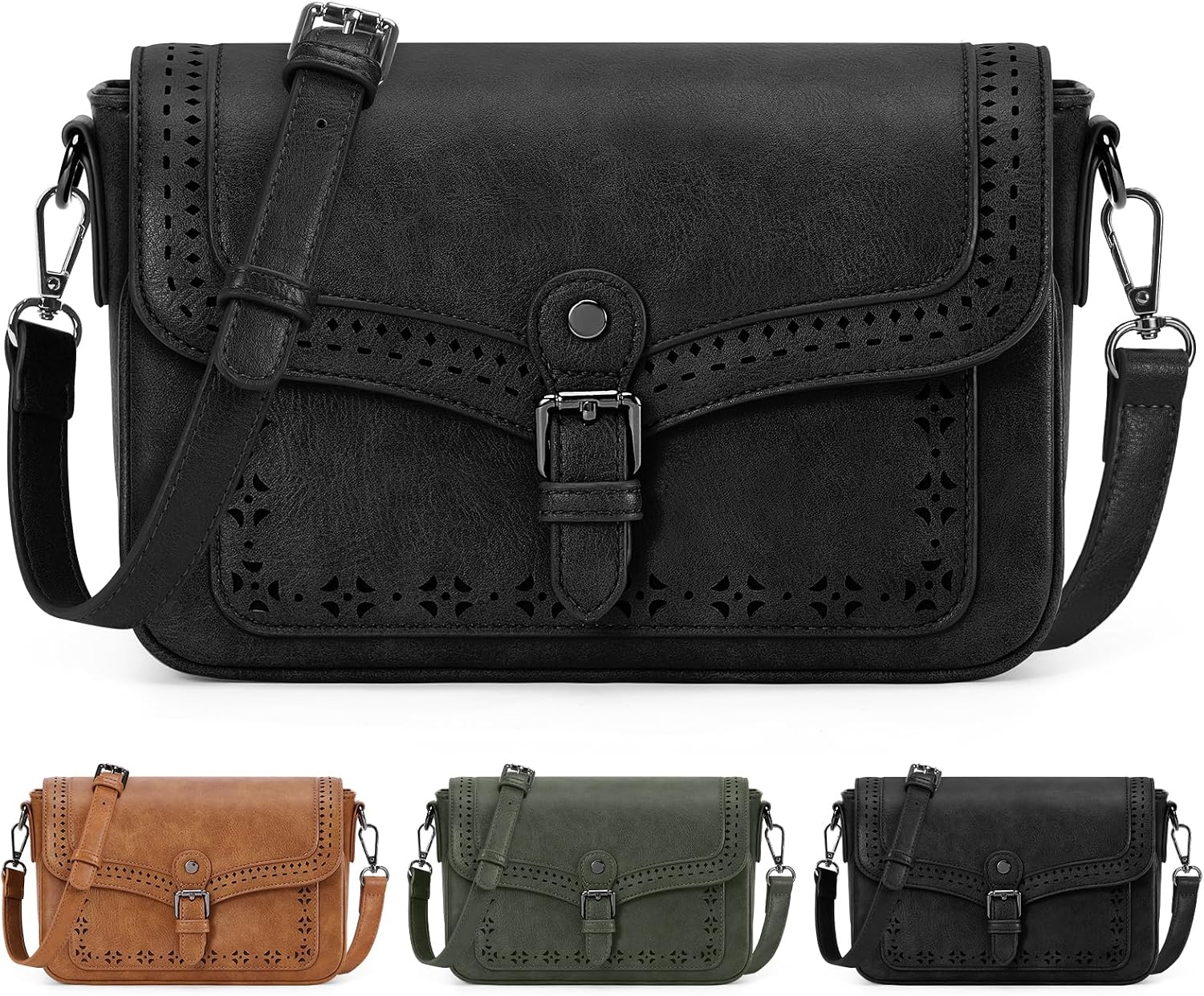 RAINSMORE Crossbody Bags for Women Retro Leather Crossbody Purses with Adjustable Strap Ladies Shoulder Bag for Work Shopping