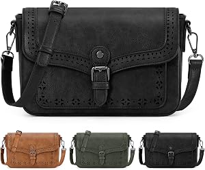 RAINSMORE Crossbody Bags for Women Retro Leather Crossbody Purses with Adjustable Strap Ladies Shoulder Bag for Work Shopping