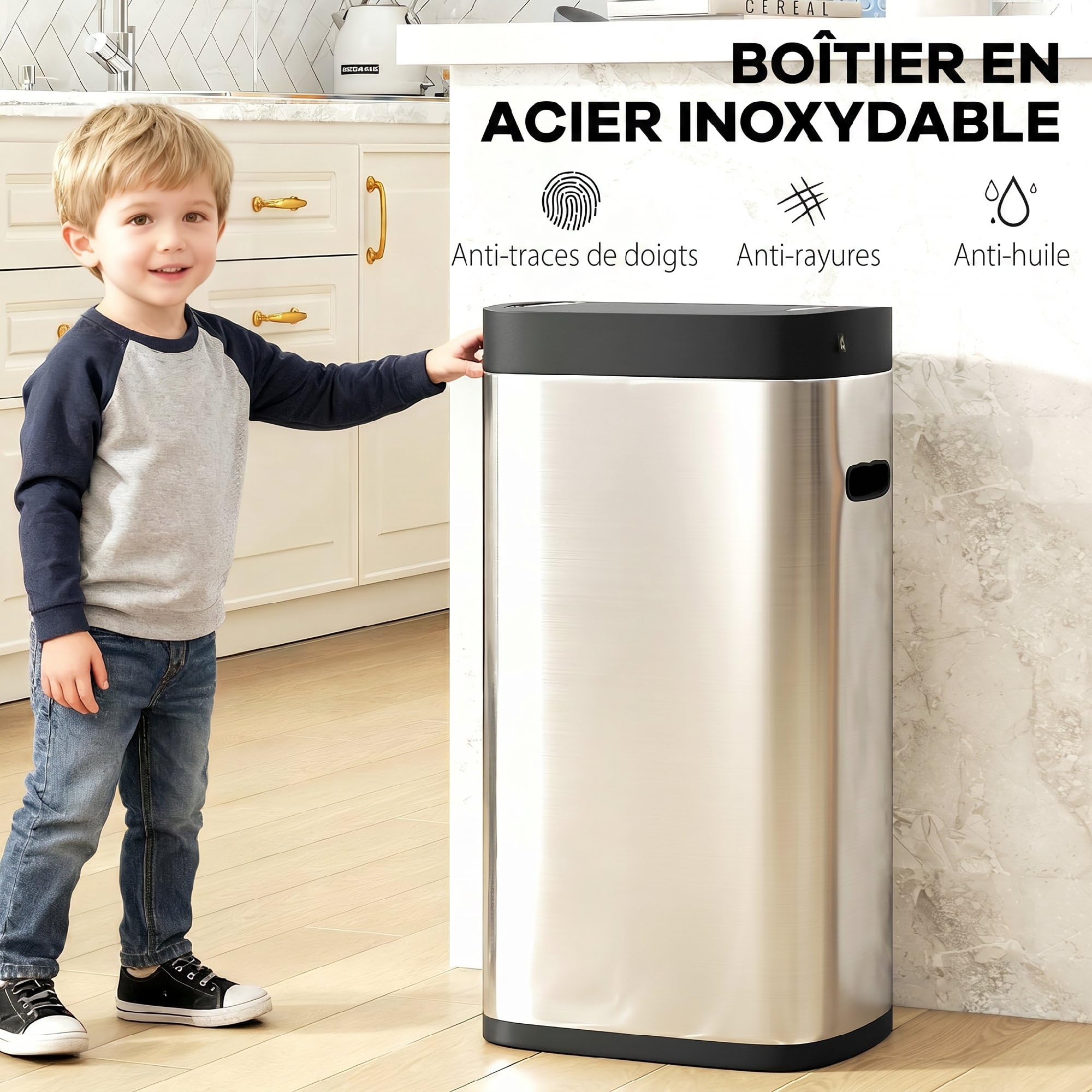 HOMCOM 50L Czujnik Kosz Automatyczny Bezdotykowy Bateryjny Srebrny