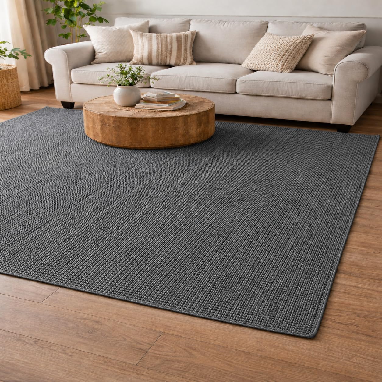 Natural Cotton Handmade Braided Carpet Mats- 4x6 feet, Rectangular | Reversible Floor Rug Mats, Rugs for Living Room, Bedroom, and Kitchen, Color- Dark Grey-image-23