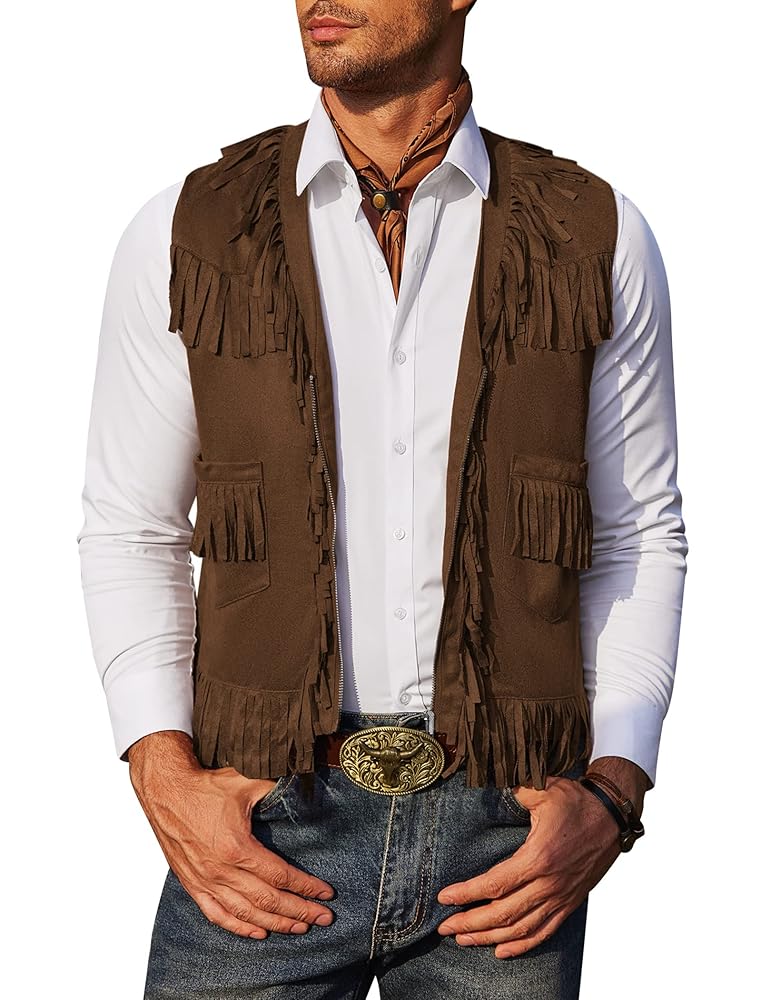 ジャケット・アウター HERENCIA Drawstring hem double zip vest Amazon.com: COOFANDY Men's Western Cowboy Vest Casual Fringe