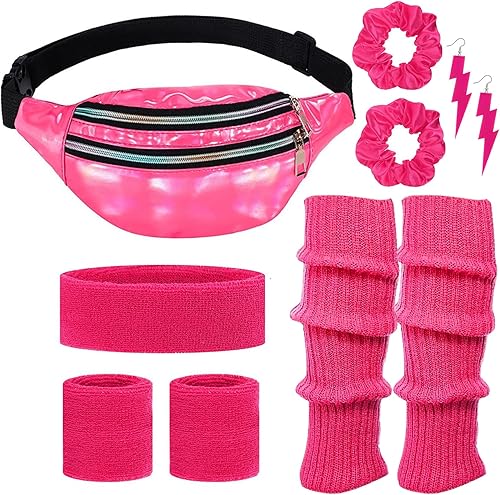 Juego de accesorios para disfraz de entrenamiento de neón de los años 80, 10 unidades, calentadores de piernas para mujer, diadema de los años 80,
