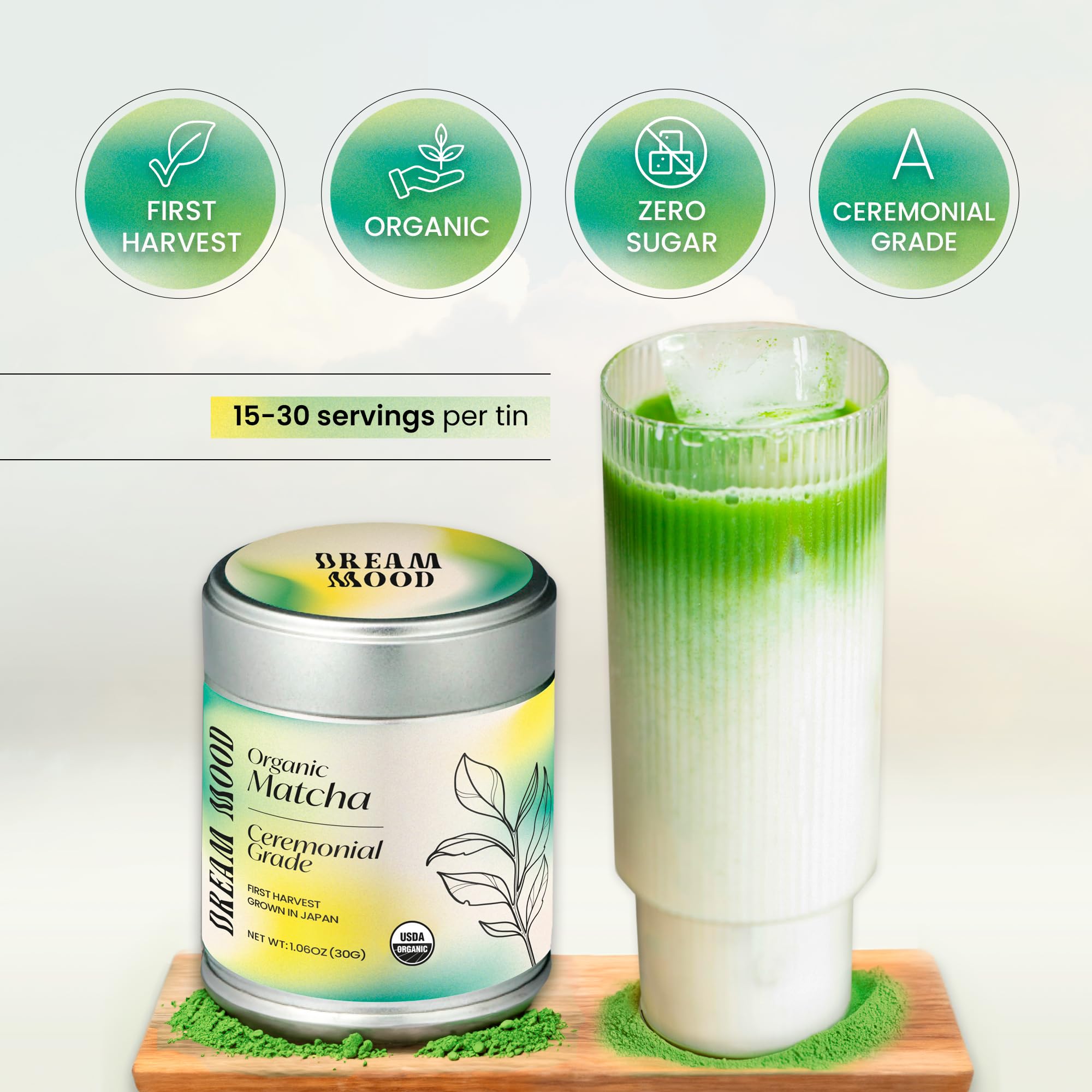 Dream Mood Premium Organic Matcha Green Tea Powder Zero Sugar Vegan Ceremonial Grade Matcha First Harvest Japanese Matcha — view 7