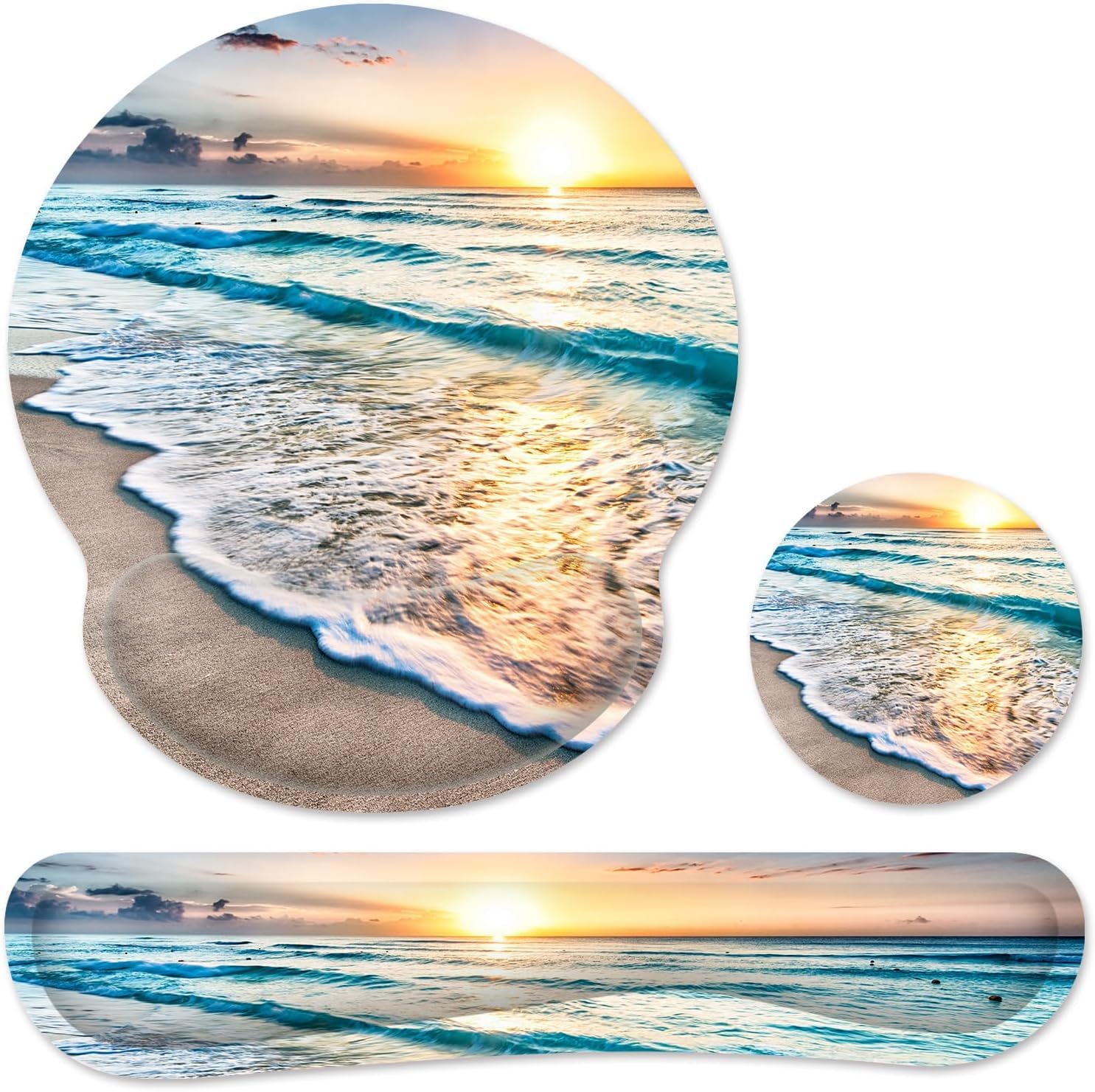 Mouse Pad with Wrist Rest and Keyboard Wrist Rest Set, Azonee Memory Foam Wrist Rest for Computer Keyboard, Easy Typing, Pain Relief, Mouse Pad Wrist Support for Gaming,Office, Laptop, Beach