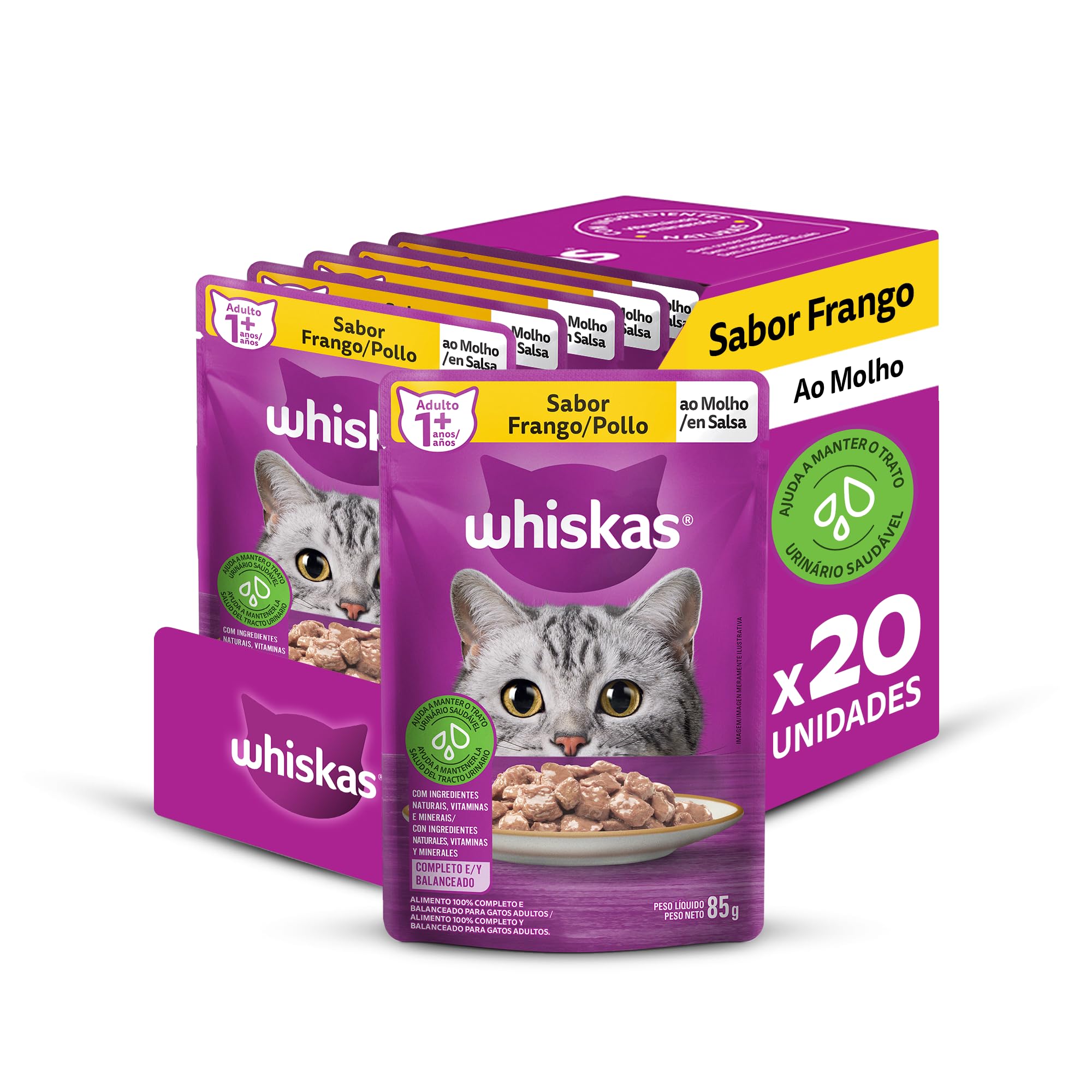Pack Ração Úmida Whiskas Sachê Frango ao Molho para Gatos Adultos 85 g - 20 unidades - 85 g (Pacote de 20)