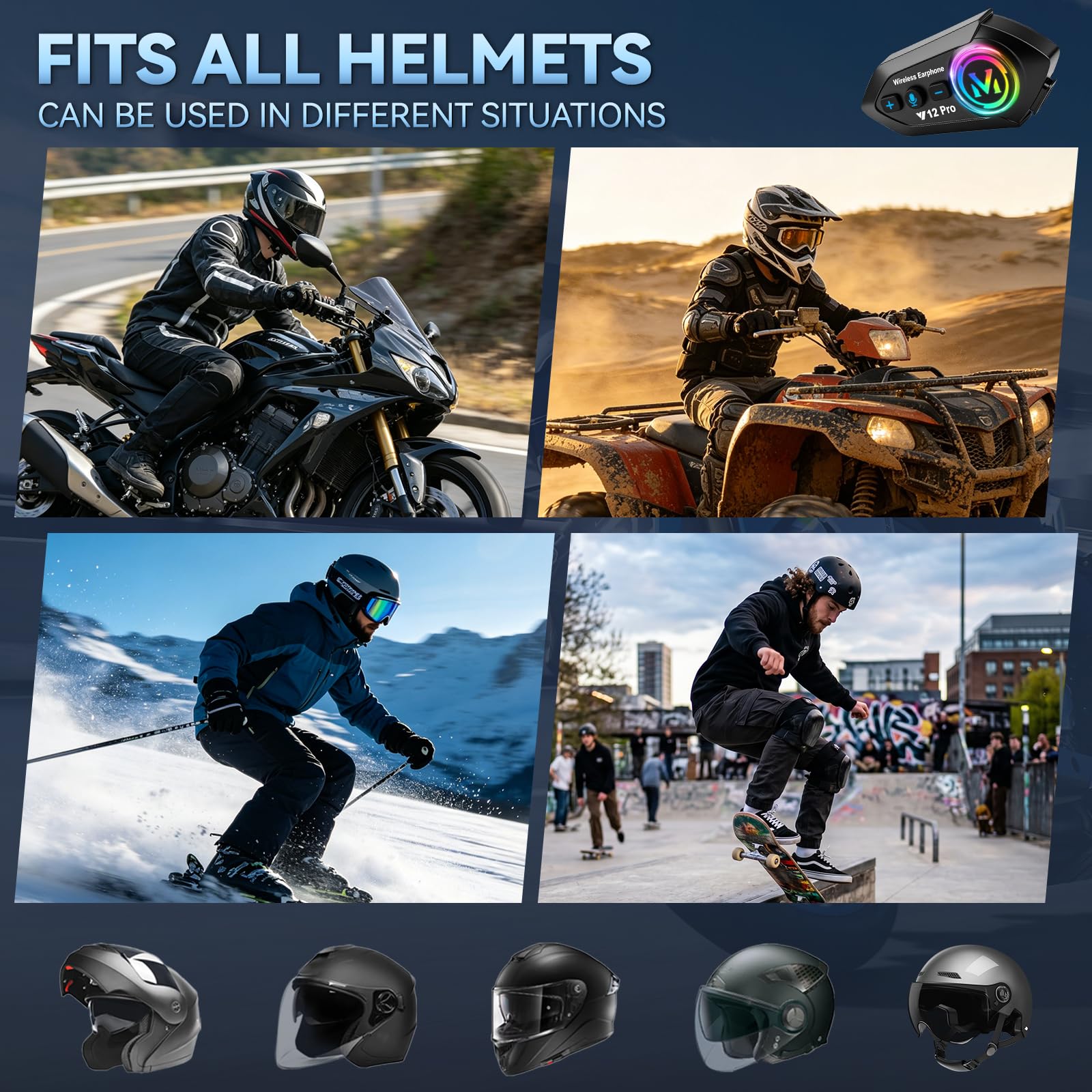 Intercom Moto Duo pour 2 Casques – Bluetooth 5.4, Partage Musical, Portée 500 m, IP56, Compatible avec Tous Casques – 2 Pièces