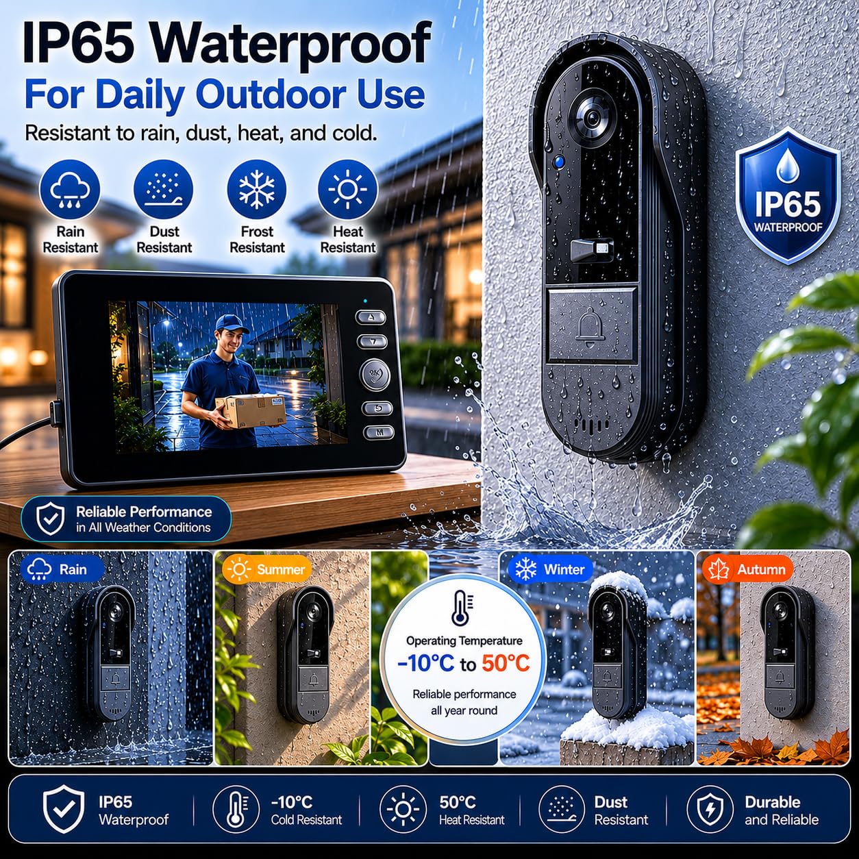 Timbre con Camara Exterior 1080P Videoportero Inalambrico con Pantalla IPS de 4,3 Pulgadas de Video, Audio Bidireccional, Visión Nocturna, 170° Gran Angular, Conexión Bluetooth, No Requiere WiFi