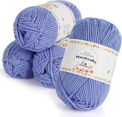 Aeelike - Hilo acrílico suave de 480 yardas para tejer, tejer, manualidades, varios colores surtidos, color azul claro