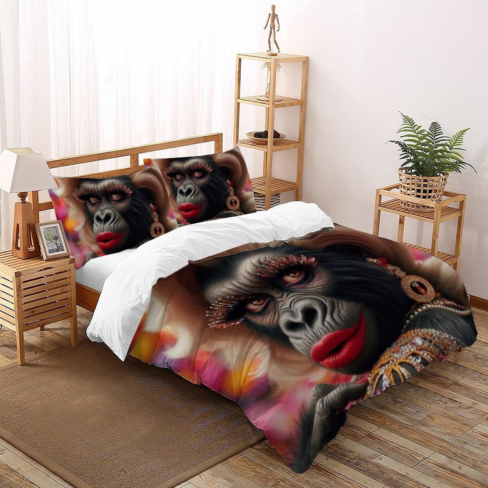 Housse de couette singe en microfibre 220x240 cm avec ses deux taies d'oreiller