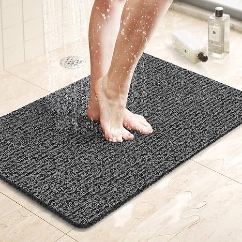 LuxStep - Tapete de ducha, de 24 x 24 pulgadas, tapete de baño antideslizante con drenaje, tapete de baño de cloruro de polivinilo, de secado