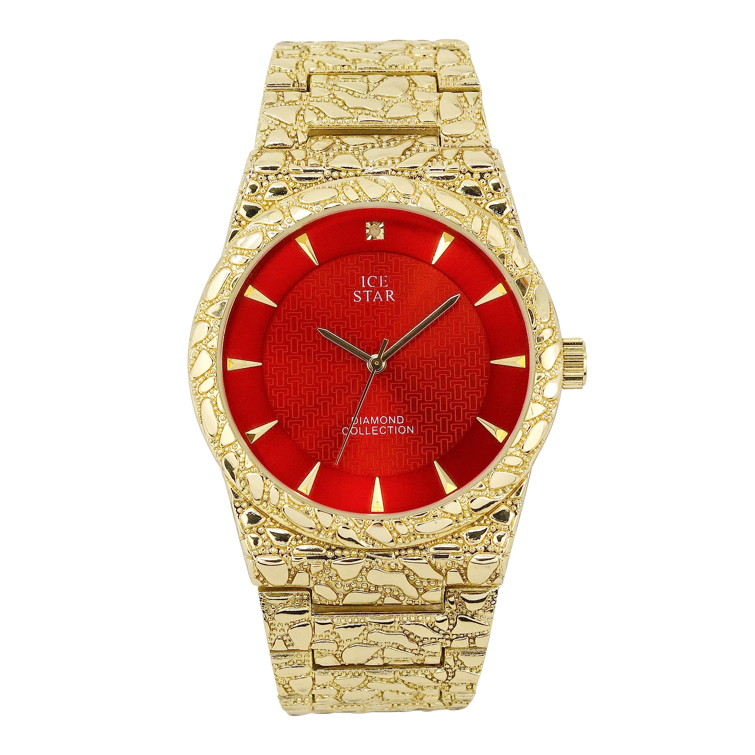ICE STAR Men's 45mm Polished Nugget Watch, Diamond on Heringbone Design