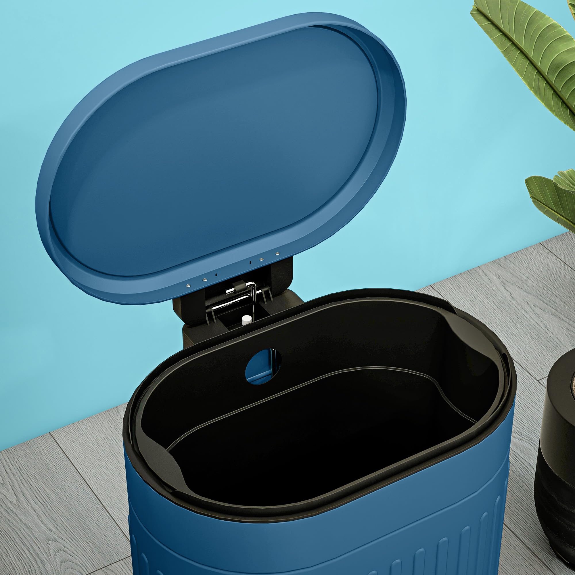 HOMCOM Poubelle de Cuisine 20L à Pédale Ovale 36,5 x 31,2 x 45 cm Bleu | En Métal, Couvercle à Fermeture Douce, Anti-Traces de Doigts, Seau Intérieur Amovible