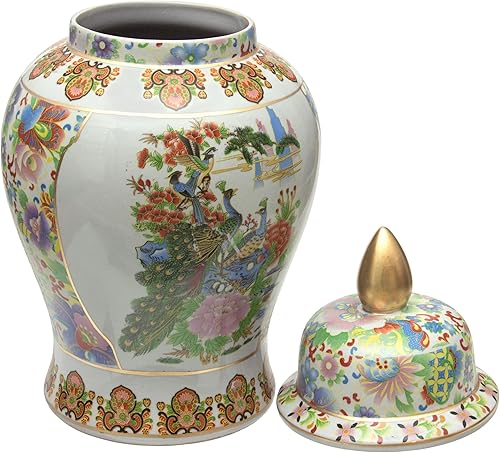 Miniatura 8 de Red Lantern Tarro de templo de porcelana azul y blanco de dragón de 18"