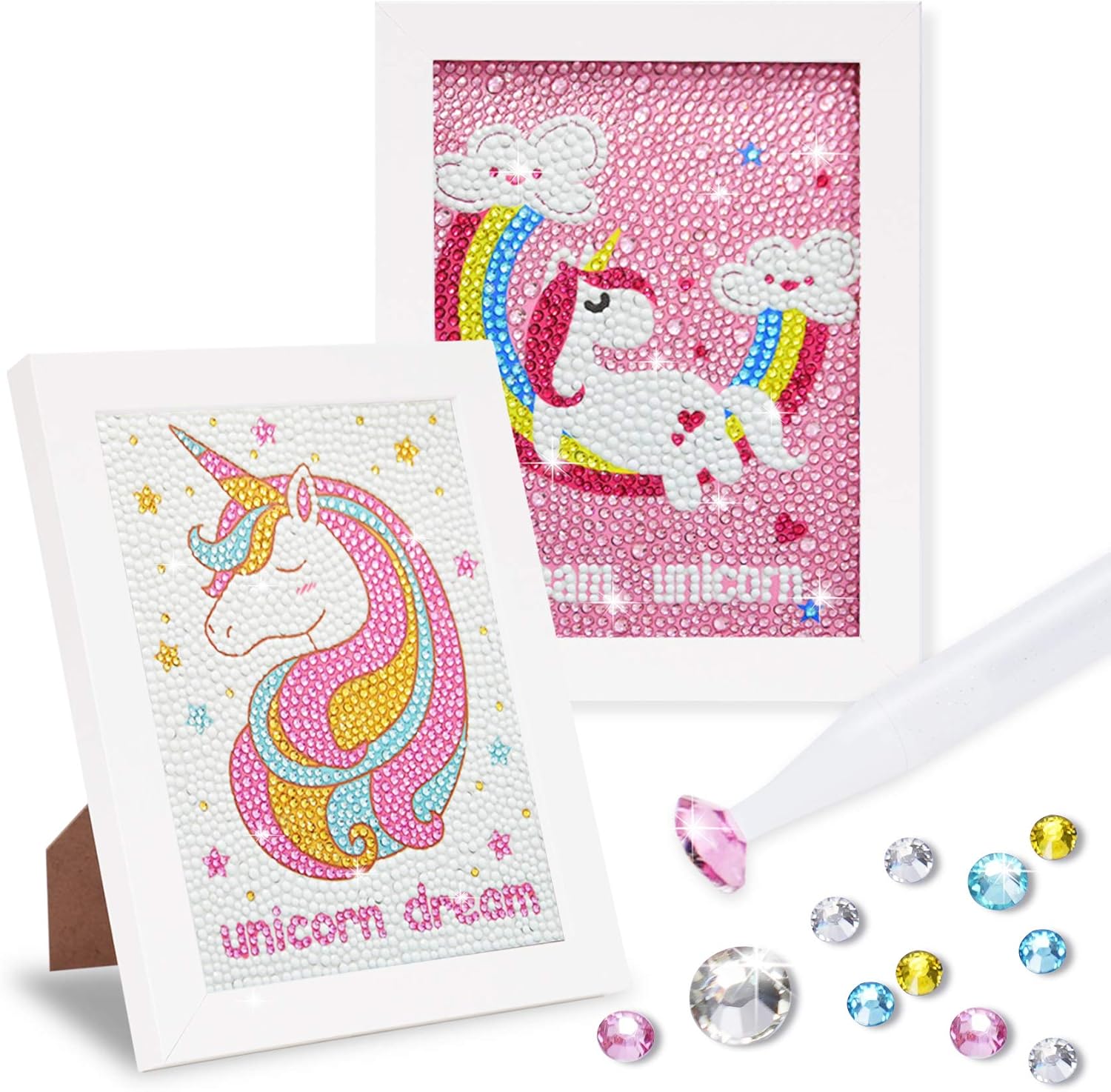 2 Pack Diamond painting kits for kids, Arts and Crafts for Kids, Girls & Boys, Easy Craft Kits Art Set, Diamond Painting Kit with Frame for Beginners, Gift for Kids Activities Age 6 7 8 9 10 11 12 : Toys & Games
