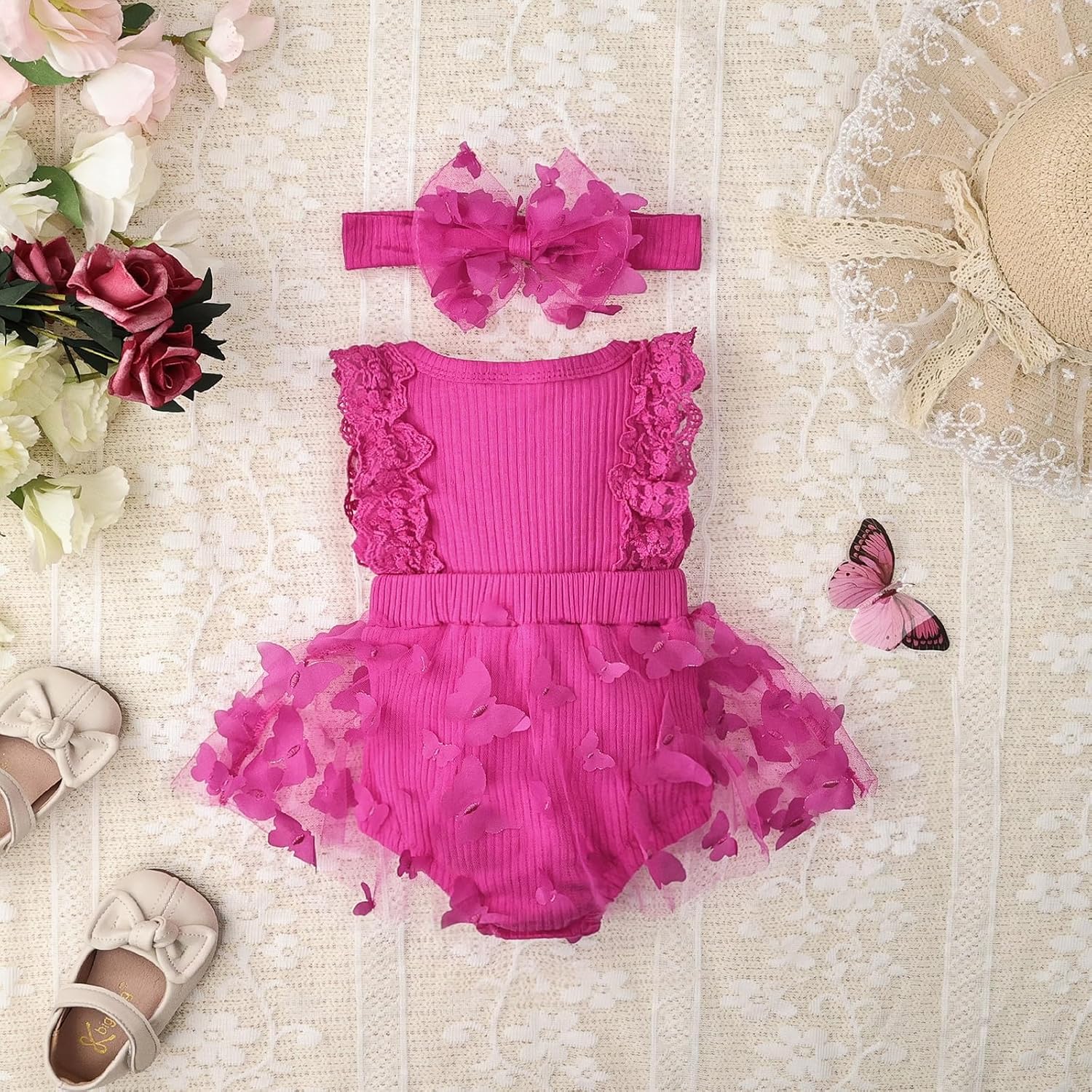 Baby Girl Summer Clothes Cute Newborn Girl Outfits Sleeveless Lace One Piece Romper + Headband 2pcs Set 0-12 Months - Image 4