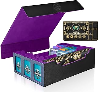 PROMAXIBINDER Trading Card Storage Box with Playmat 3 Display, Black&Purple | Fits 3000+ Cards, 3-Row Commander Deck Case, 3 Display Windows, 6 Movable Partitions, 24 Dividers, for Magic/TCG/YuGiOh/Sport