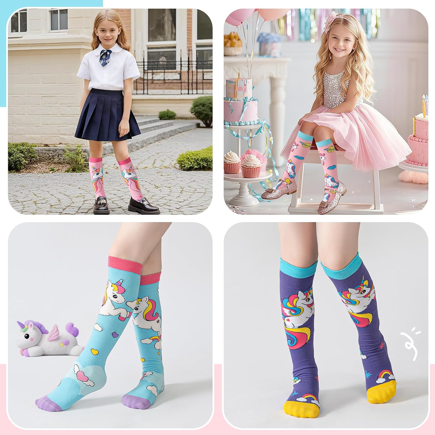 Velice Girls Knee High Socks Kids Long Boot Crazy Silly Tall Fun Gift Cute Animal Cotton Long Socks 6 Pairs