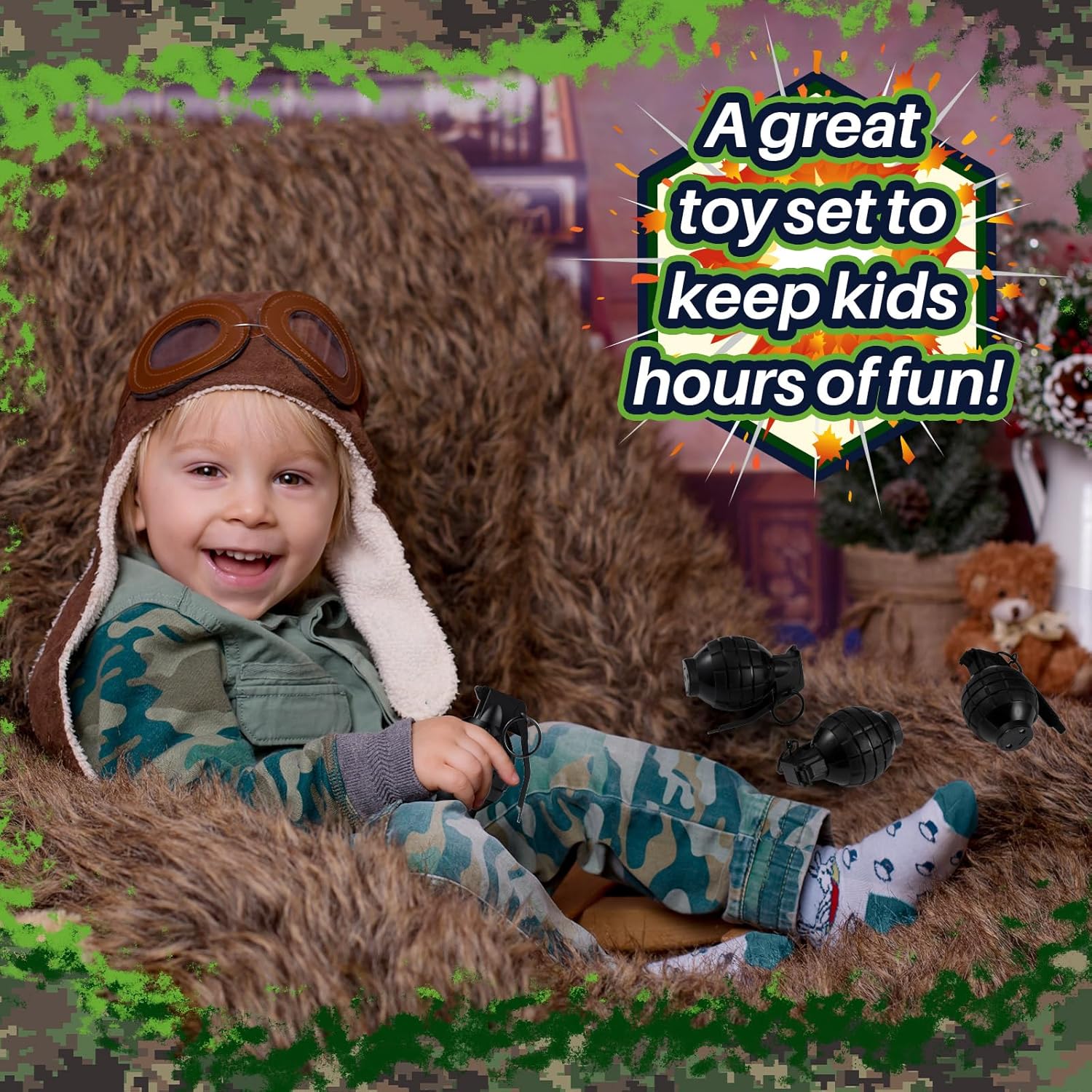 Sratte 4 Pcs Toy Hand Grenades with Realistic Sound Effects and Flashing Light, Plastic Fake Grenades Military for Army Role Play Prop (Black)