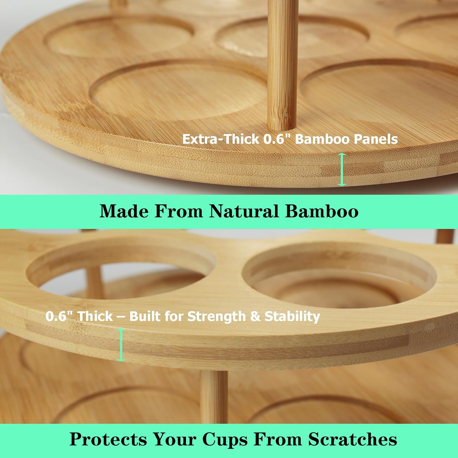 7 Slots Water Bottle Organizer for Stanley Cup Tumbler Accessories Owala Bottle Holder Rotatable Drying Rack Storage for Kitchen Cabinet Countertop Pantry Organizers for Gift, Natural Wood - Image 2