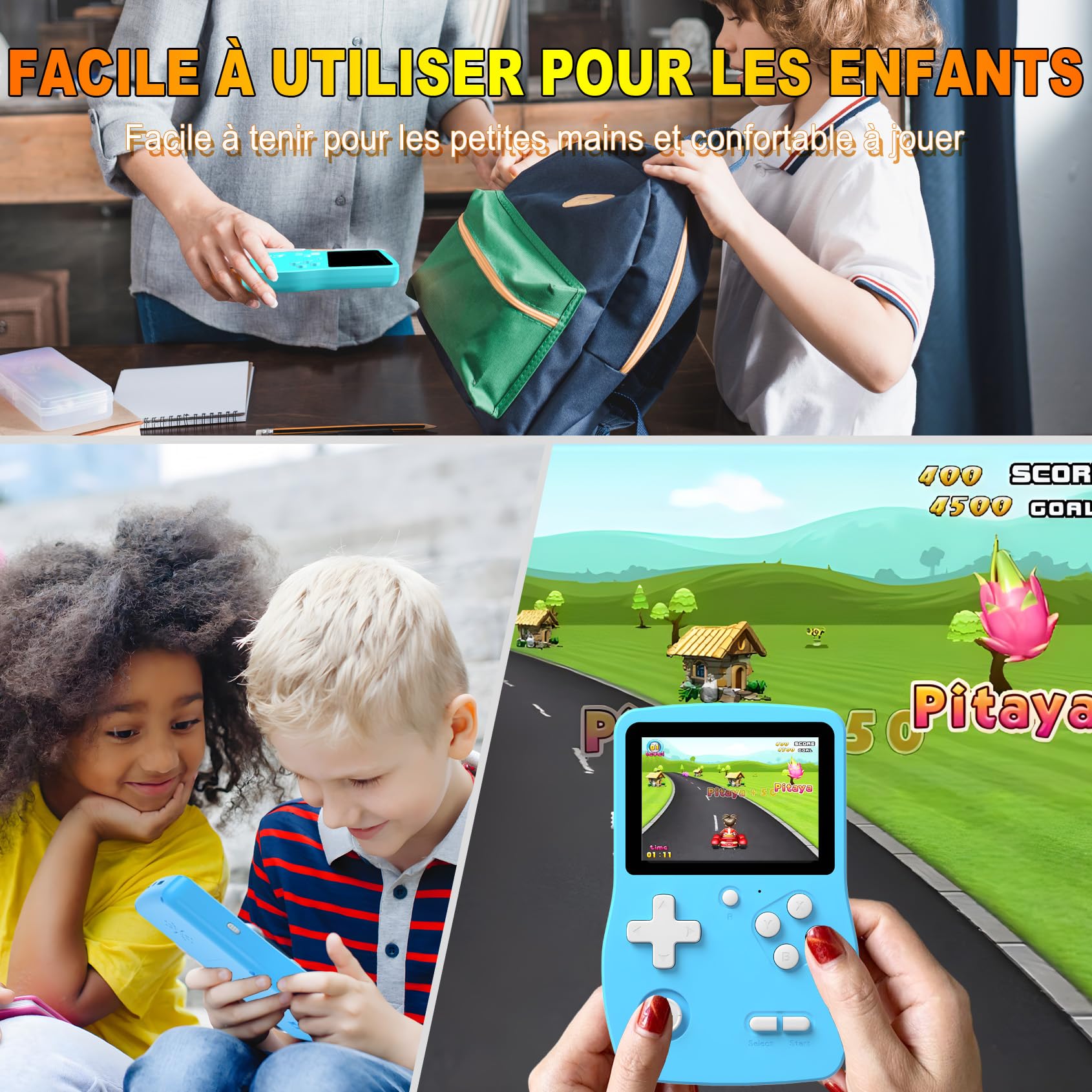 32 Bit Console de Jeux Portables pour Enfants avec 139 Jeux Vidéo, Lecteur de Jeu avec écran IPS de 3,0" Batterie Rechargeable, Jeu de Voyage Cadeaux Jouets pour Garçons Filles (Bleu)