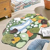 Vista 9 de LEVINIS Alfombras de baño de musgo, bonita alfombra decorativa de musgo para baño, alfombra suave de pelo largo, alfombra de área para dormitorio
