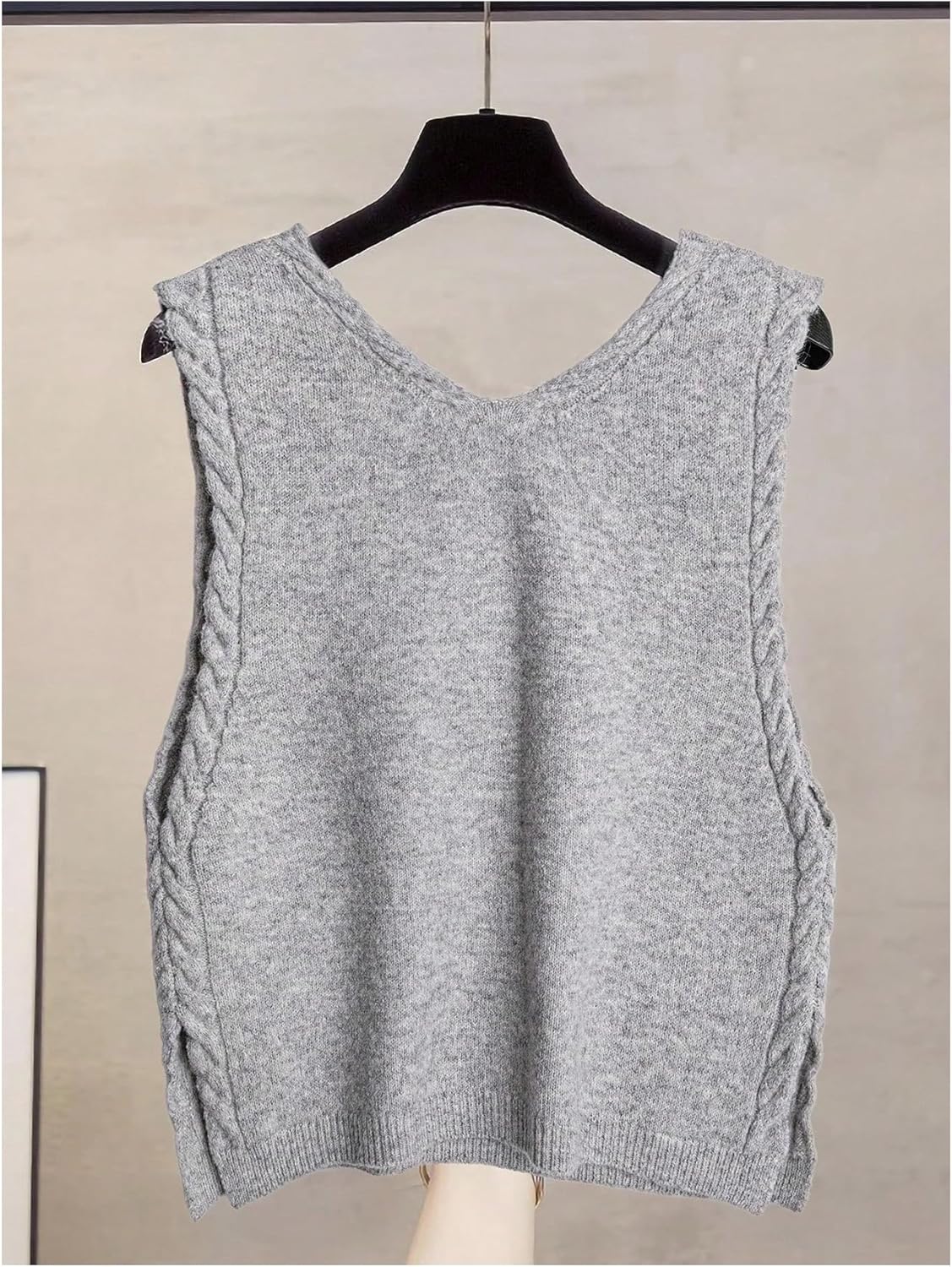 OYOANGLE Women's V Neck Cable Knit Sweater Vest Basic Solid Pullover Sleeveless Sweater Tops - Image 2