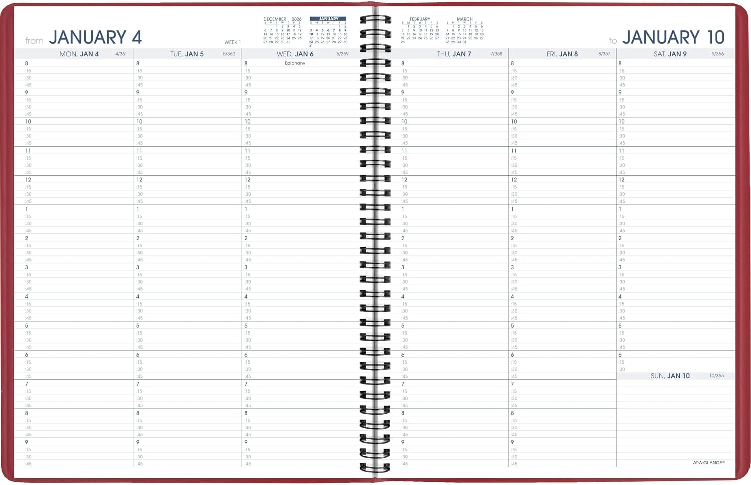 AT-A-GLANCE 2027 Appointment Book Planner, Weekly, 8.25" x 11", Red (709401327)