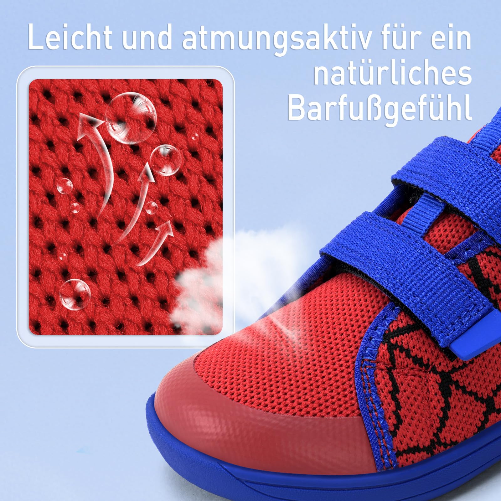 IceUnicorn Kinder Barfußschuhe Breite Zehenbox Jungen Mädchen Hausschuhe Minimalistische Outdoor Traillaufschuhe Walking Schuhe(Rot Blau, 28EU Weit)
