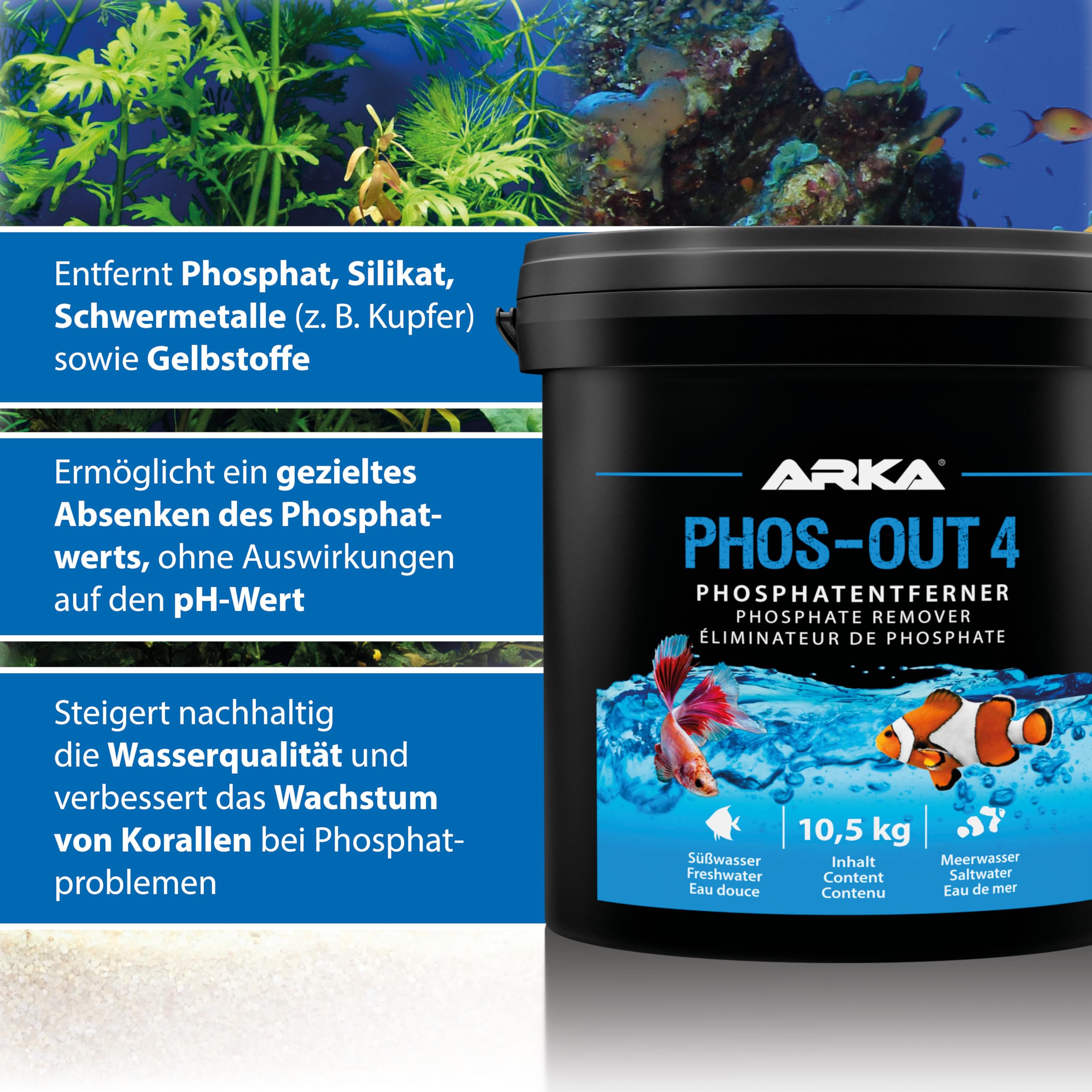 Phosphatentferner Aquarium 5 l - Phos-Out 4 PO4 Eisenhydroxid Granulat | Phosphatbinder, Filtermaterial, mit Filterbeutel, gegen Phosphat, Silikat, Gelbstoffe, Algenwachstum, Süßwasser Meerwasser