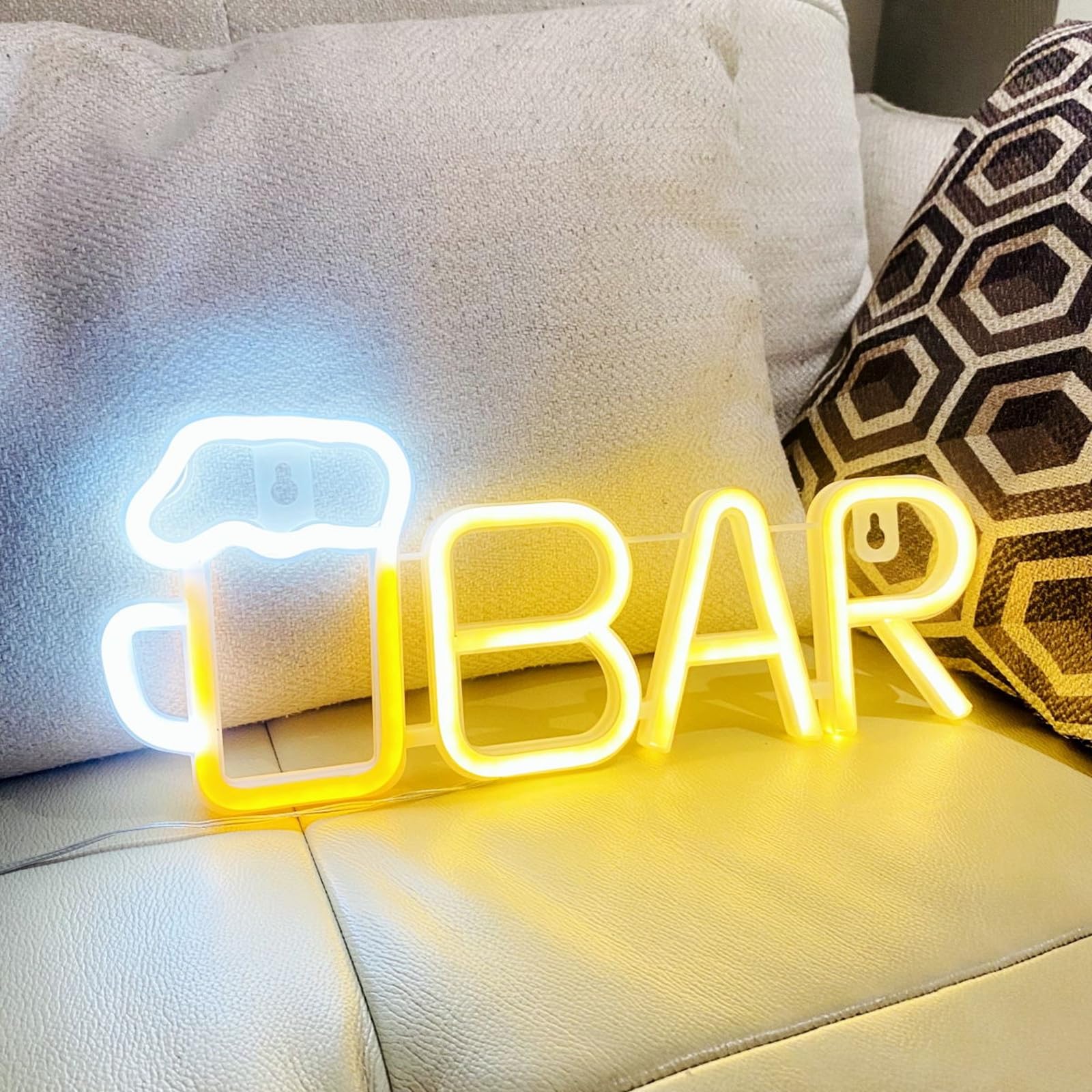 HFHungkeong Neon Bar Signs LED Bar Light up Sign Banner Decorative Night Lamp for Home Bar Bistro Party Club Christmas Halloween Cellar Wall Decor,USB and Battery Powered,35.5x14.5x1.8CM(Warm) — image 1