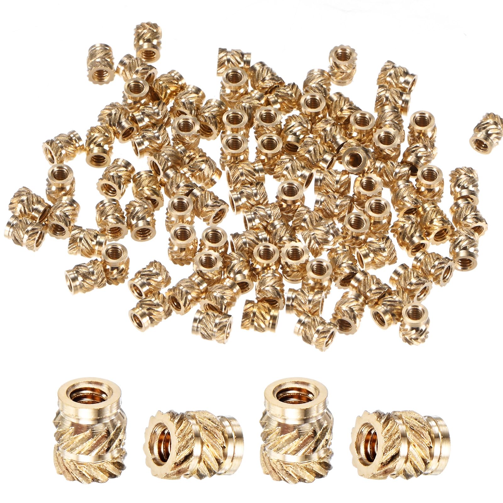 M METERXITY 100-Pack Threaded Inserts, M2 x 4mm L x 3.5mm OD Brass Heat Set Insert Nuts
