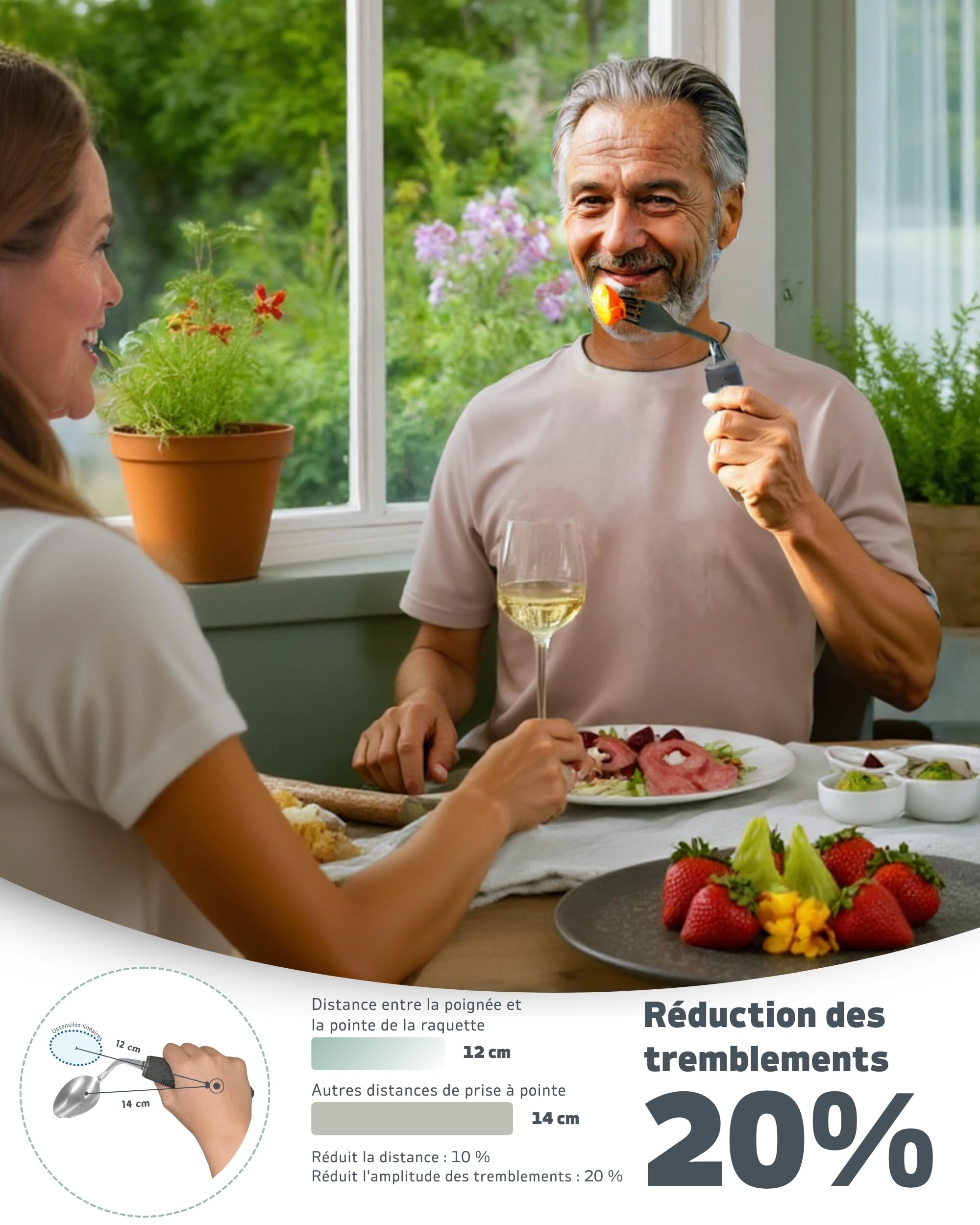 Ensemble de Couverts Adaptés (4 Pièces) - Angle de 42°, Couverts Lestés 85g pour Parkinson, Tremblements et Arthrite - Aide à l'Alimentation Ergonomique Facile à Saisir (Gaucher)