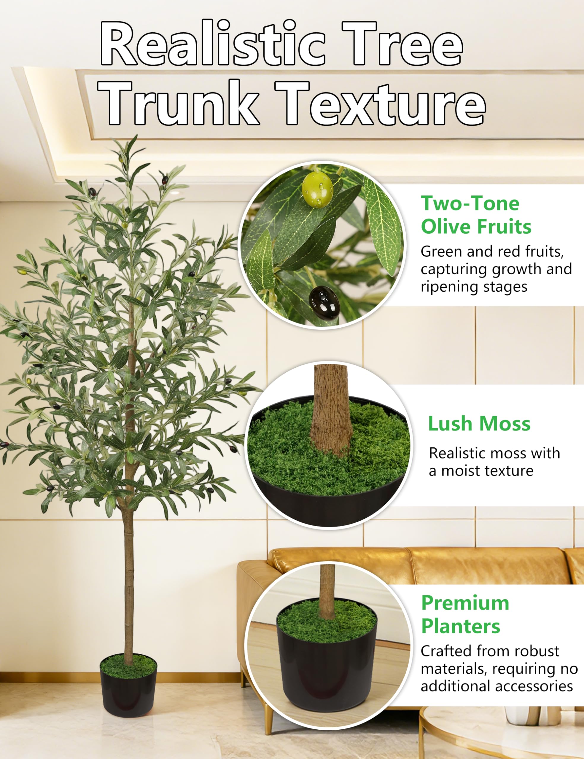 Ulivo artificiale, 180 cm PE, albero artificiale con vaso nero, pianta artificiale realistica per interni ed esterni, decorazione casa soggiorno ufficio hotel centri commerciali