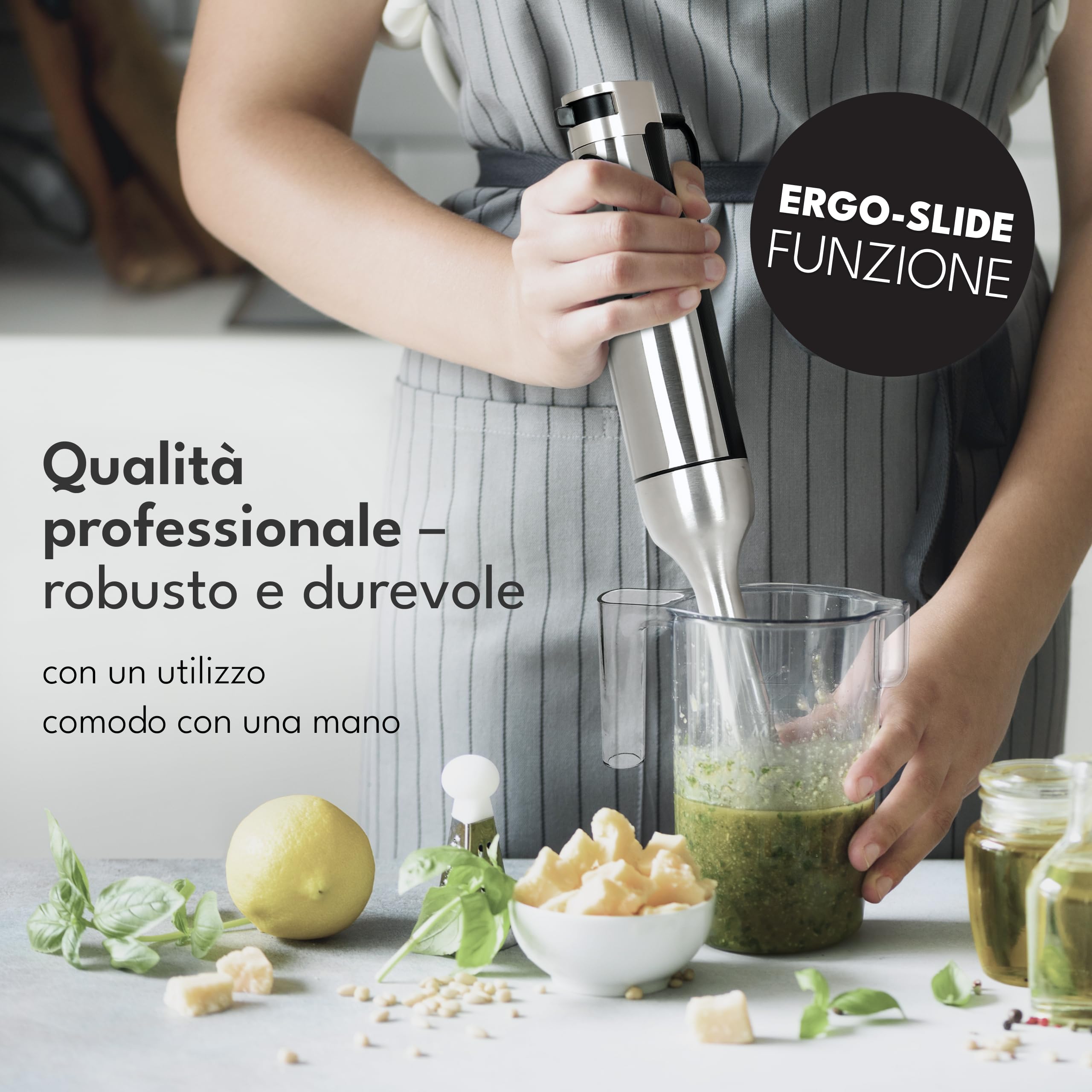 LEBENLANG Frullatore a Immersione 6IN1-1200W Acciaio Inox I Misurino da 800ML & Paraspruzzi I Regolazione Continua & Turbo I Frullatore Tritatutto Multifunzione I Mixer Cucina Hand Blender