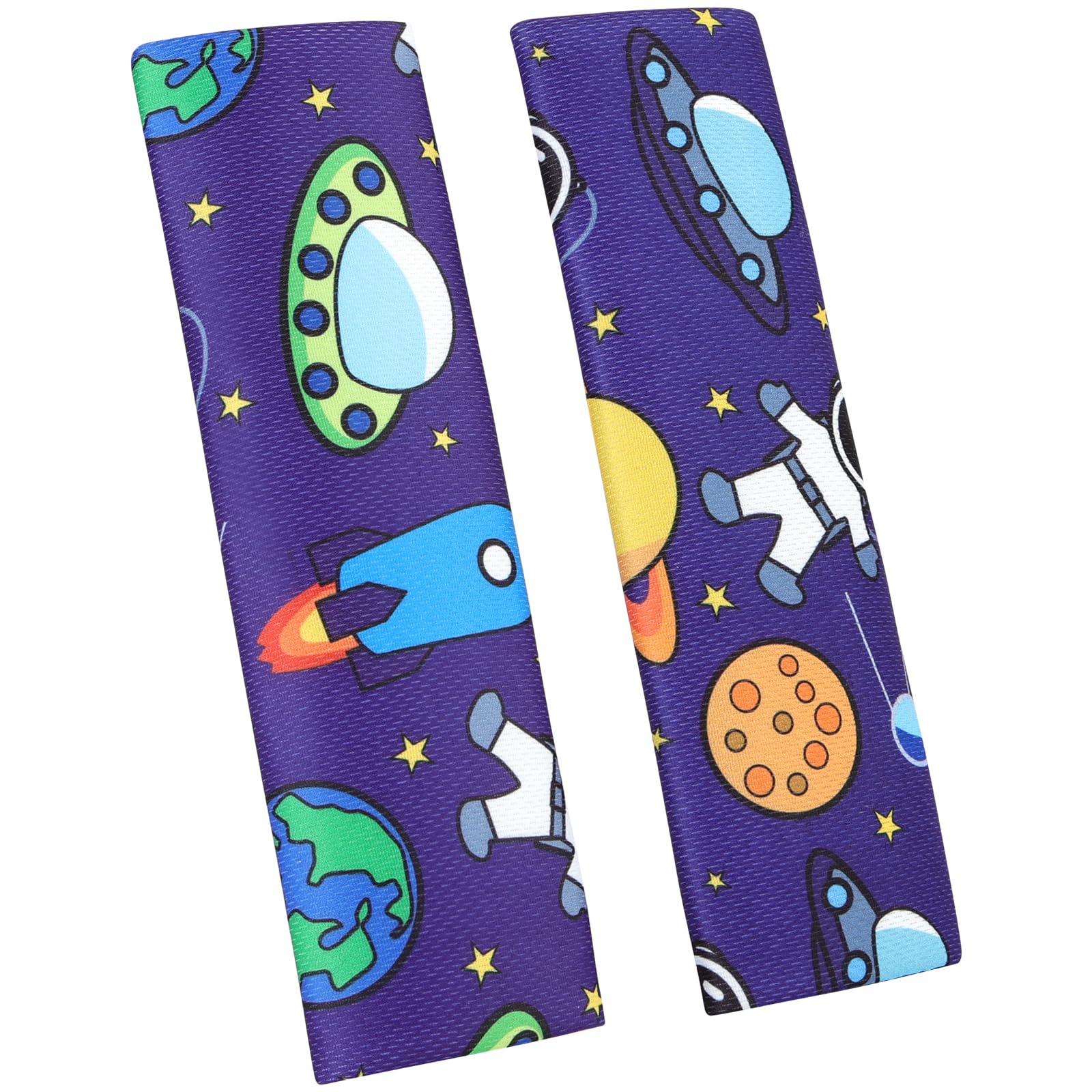 URAQT 2 Stück Gurtpolster Auto Kinder, Auto Gurtpolster Gurtschutz mit Astronaut Motiv, Schutzkissen und Samtbeutel Groß für mehr Komfort auf der Reise (Blauer Astronau)
