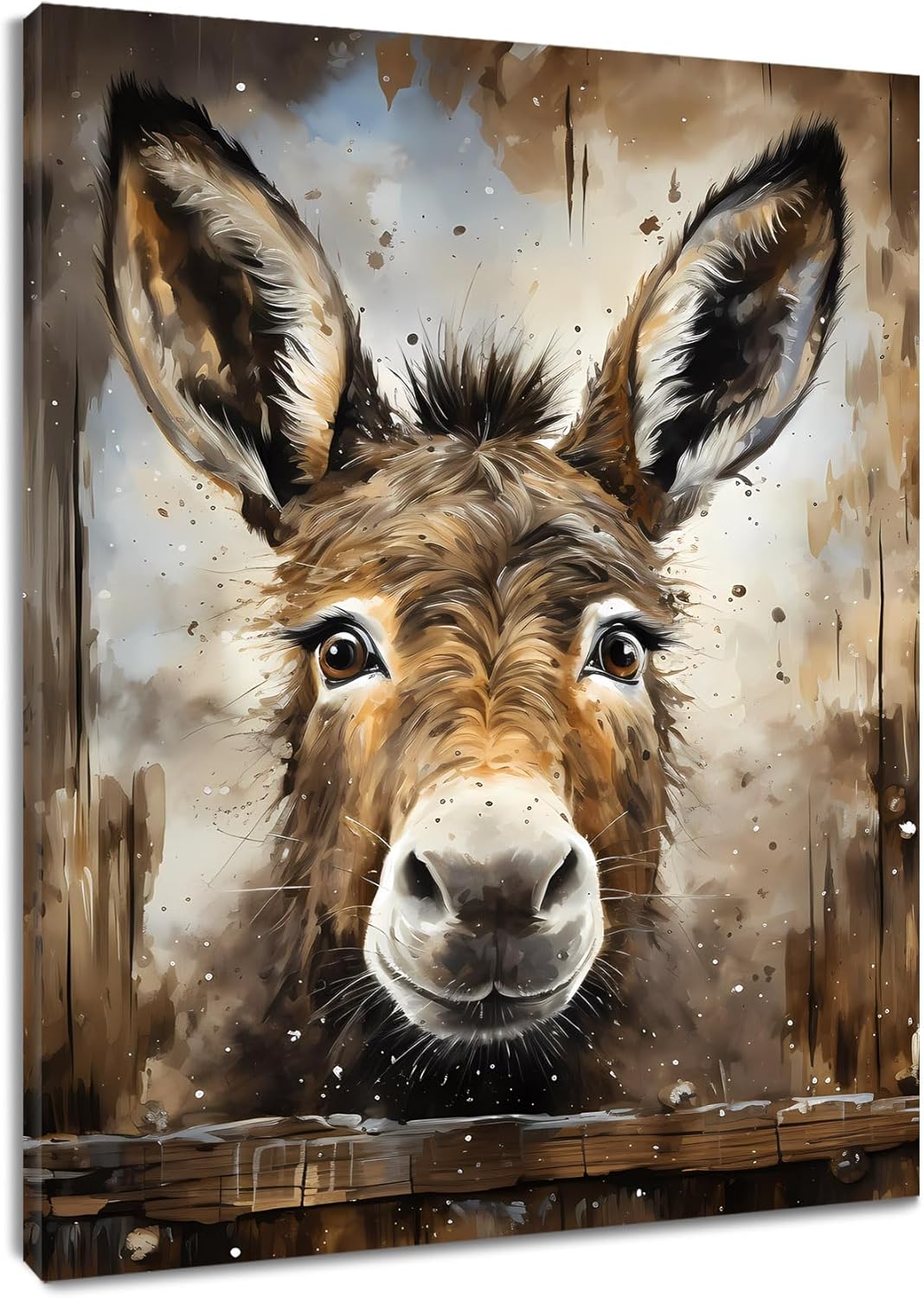 HVEST Western Donkey Canvas Wall Art Funny Farmhouse Animal