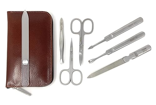 Miniatura 2 de Juego de pedicura de manicura alemana de lujo kit de aseo de acero inoxidable de primera calidad hecho a mano en Solingen Alemania en funda de cuero