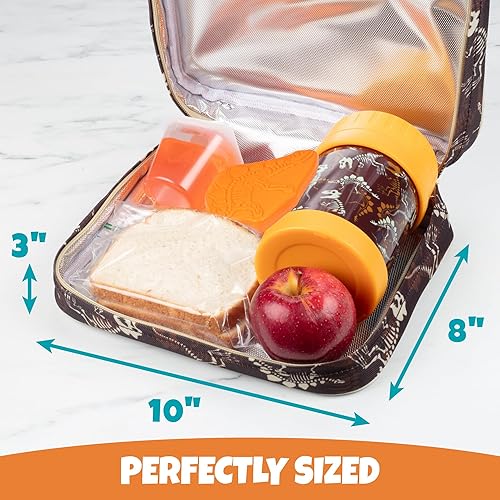 Miniatura 5 de Juego de bolsas de almuerzo para niños (dinosaurios) con bolsa de hielo duro reutilizable y tarro de alimentos de doble aislamiento para bebidas o