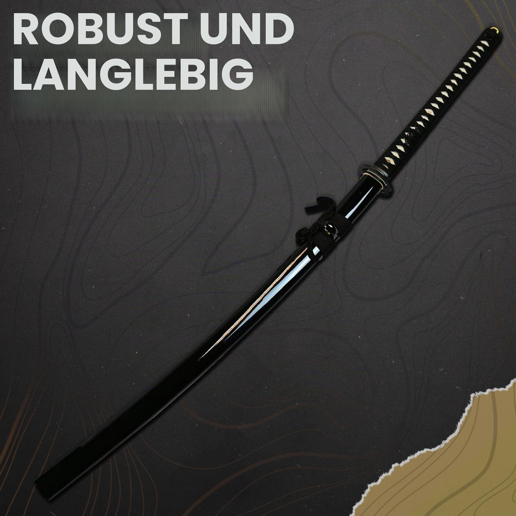 Miyamoto Musashi Katana – Japanisches Schwert, Samurai Schwerter echt, Shogun, Schwert Metall mit Scheide 113cm, Samurai Deko