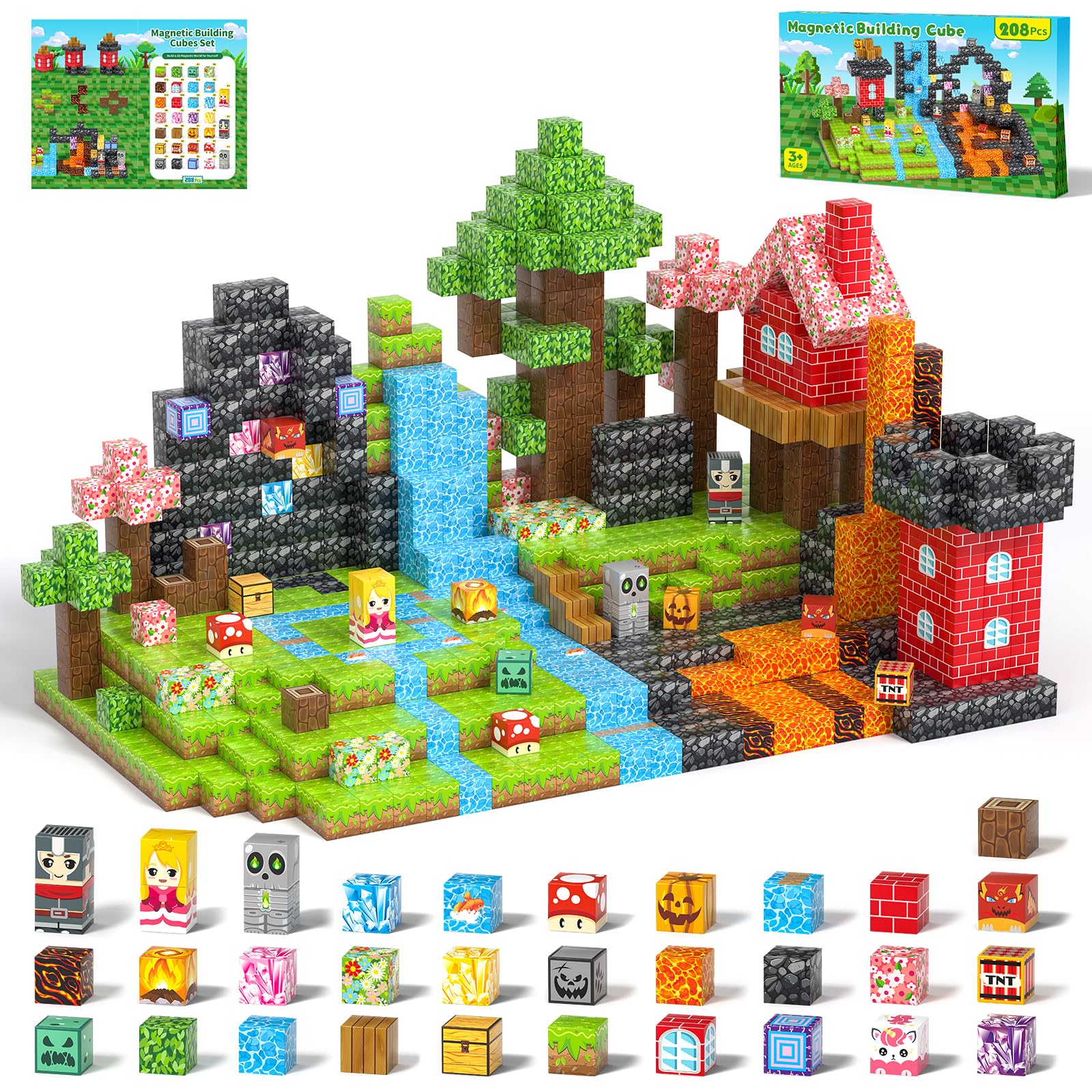 AZDYJL Magnetic Building Blocks for Kids Age 3-9, 208PCS Magnetic Cubes Set