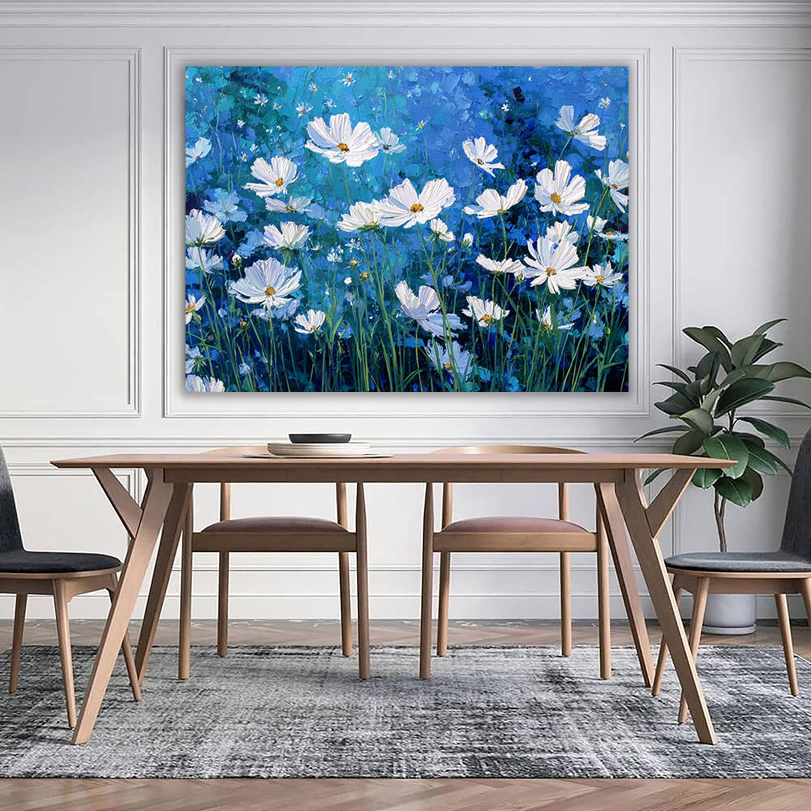 WUFIEA pósteres abstractos de hoja botánica impresa Margaritas Arte Decorativo de la Oficina Sala de Estar（Azul-40x60cm Enmarcado