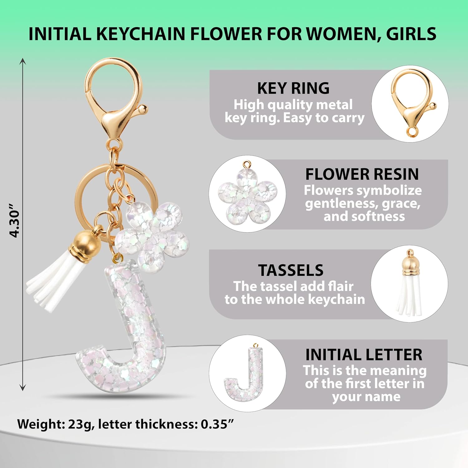 Flower Resin Initial Keychain – Personalized Alphabet Keyring for Women, Girls – Cute Letter Key chain for Bag Charms - Image 2